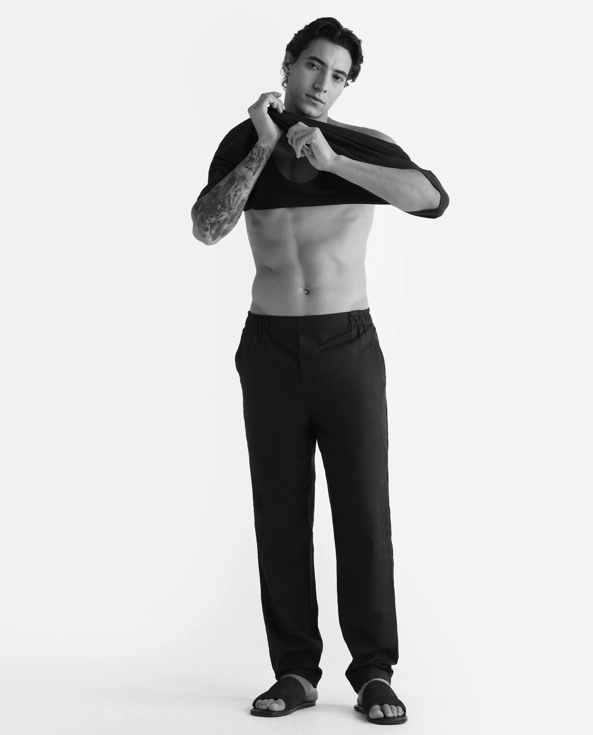 Rare Rabbit Men's Mariv Navy Cotton Fabric Regular Fit Checks Pajama