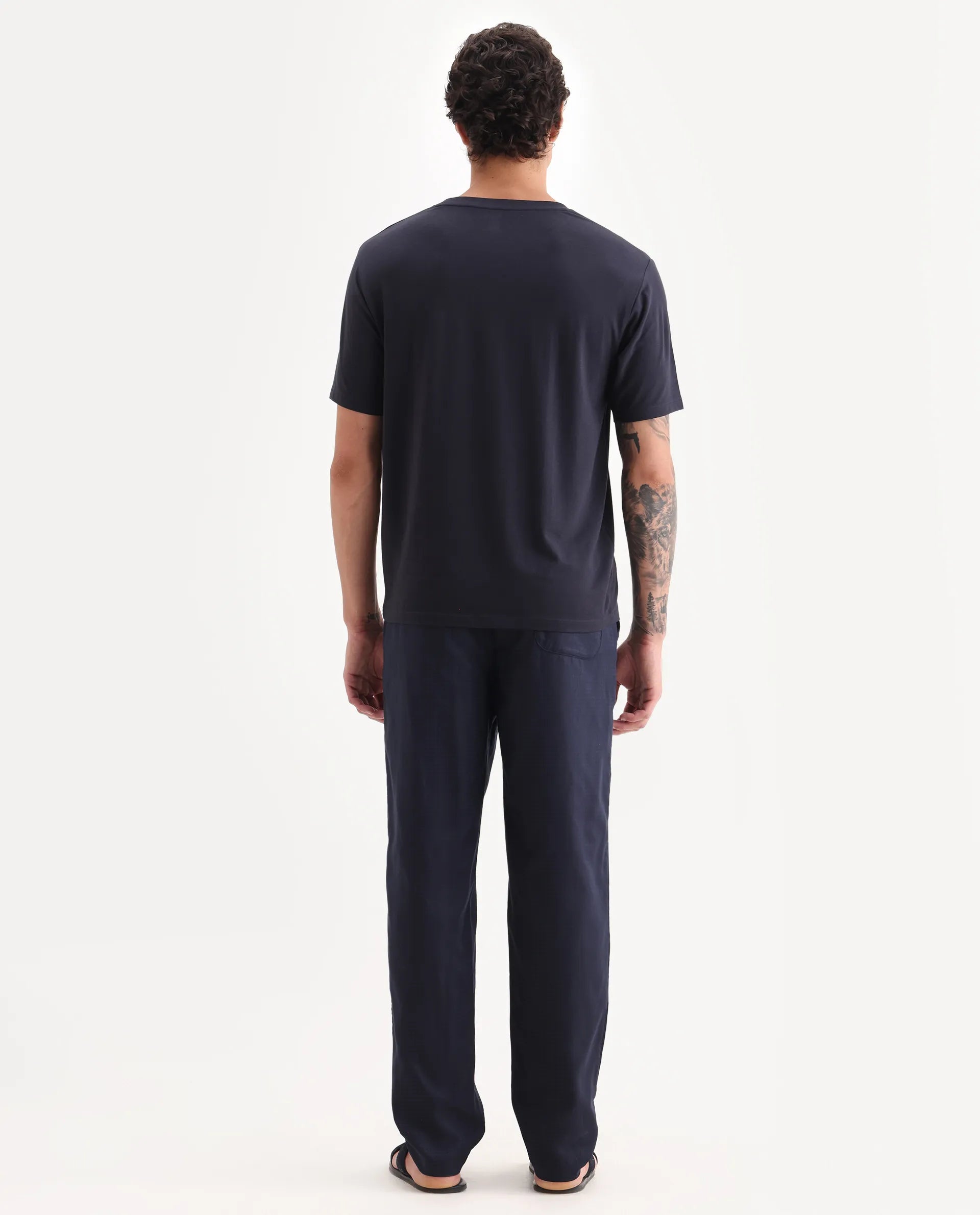 Rare Rabbit Men's Mariv Navy Cotton Fabric Regular Fit Checks Pajama