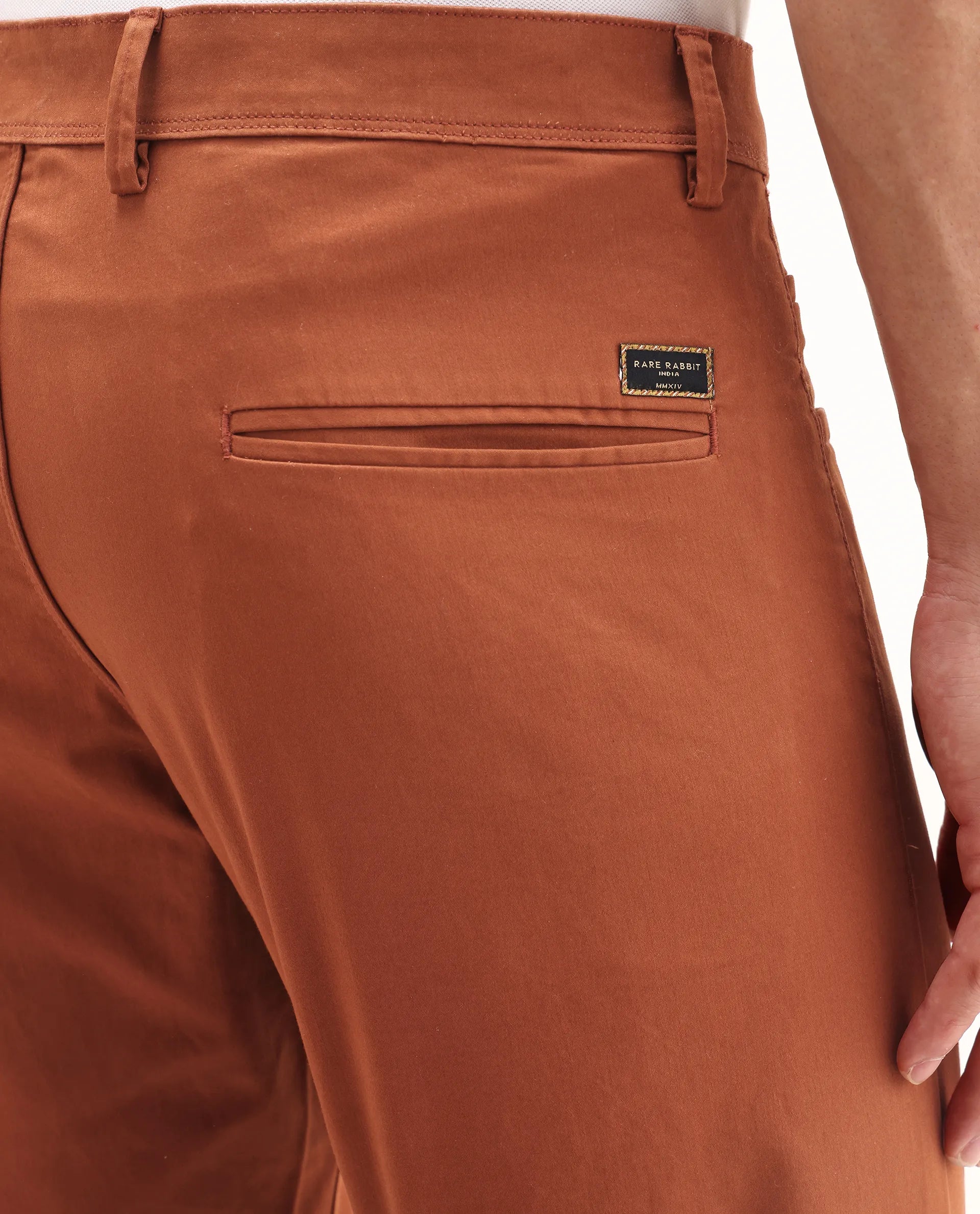 Rare Rabbit Men's Mark Maroon Cotton Plain Regular Fit Trouser