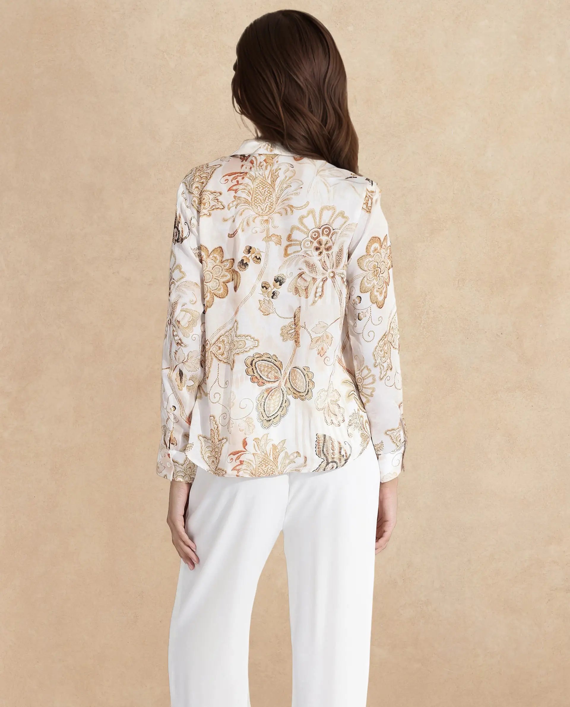 Rareism Women's Marl Multi Polyester Drop Collar Paisley Print Cuffed Sleeve Regular Fit Shirt