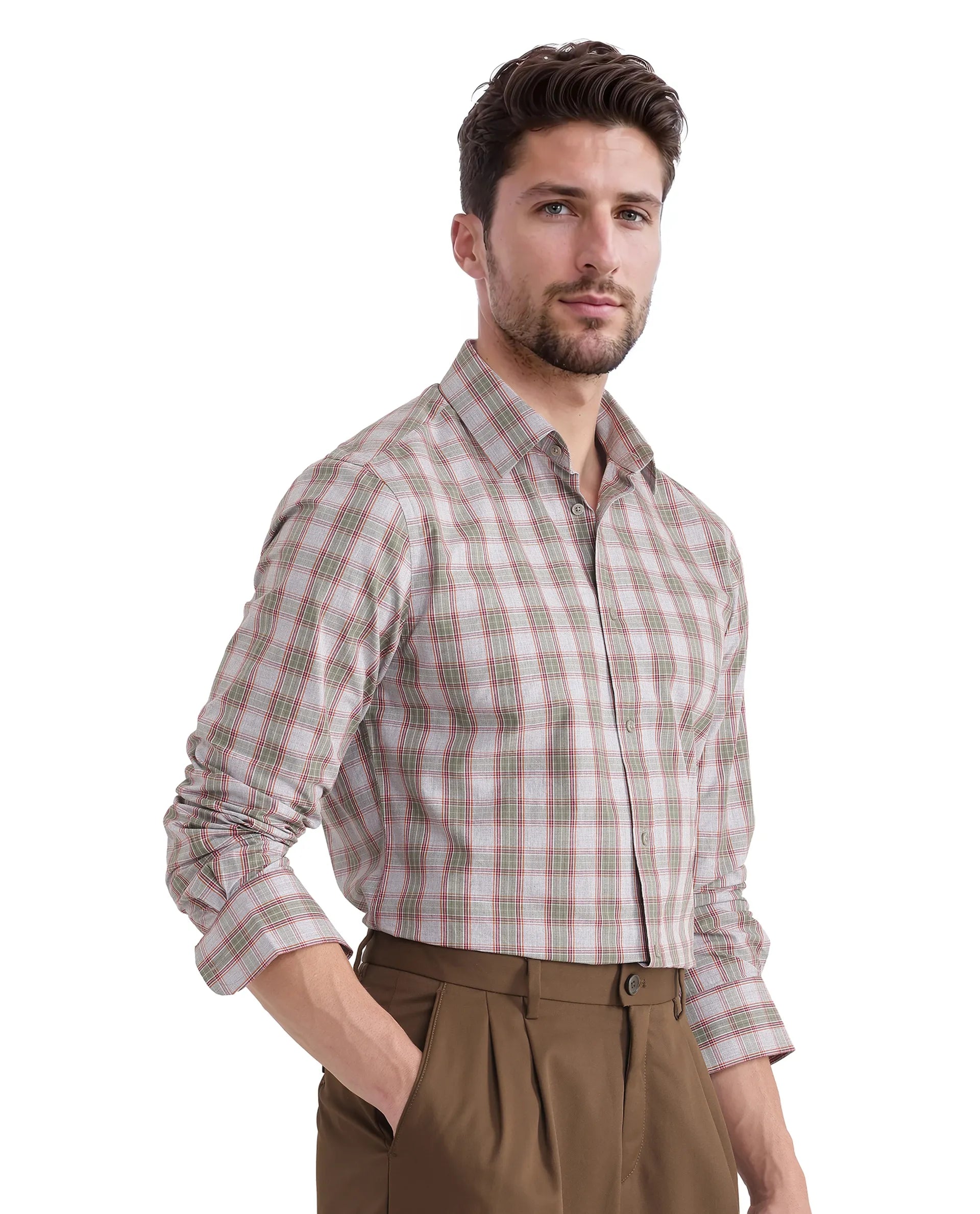 Rare Rabbit Men Marn Dusky Green Cotton Fabric Full Sleeves Regular Collared Button Closure Yard Check Shirt