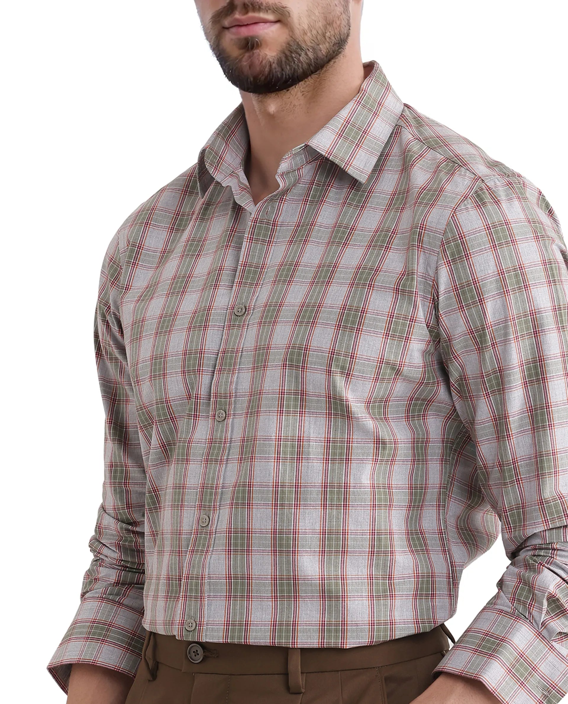 Rare Rabbit Men Marn Dusky Green Cotton Fabric Full Sleeves Regular Collared Button Closure Yard Check Shirt