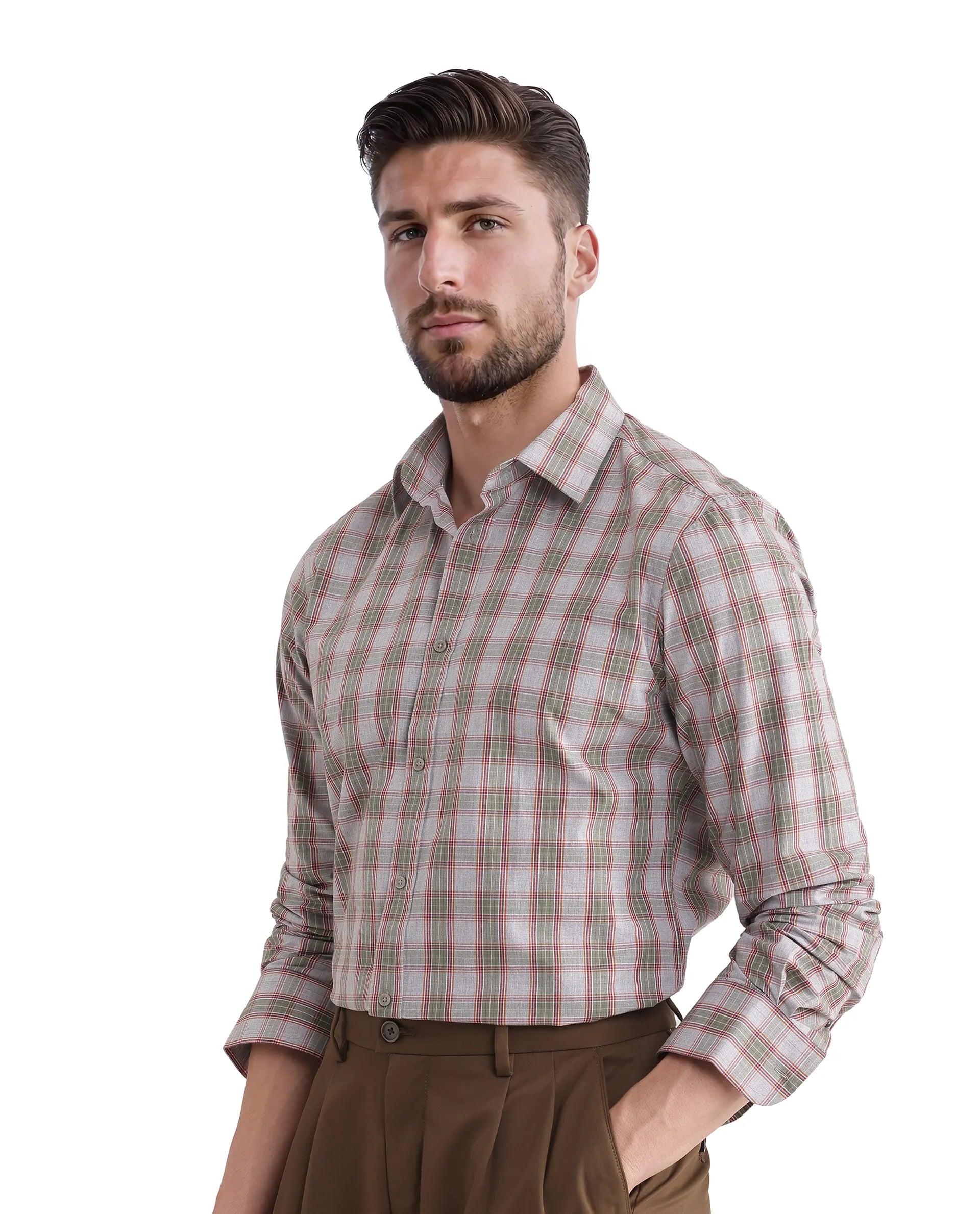 Rare Rabbit Men Marn Dusky Green Cotton Fabric Full Sleeves Regular Collared Button Closure Yard Check Shirt