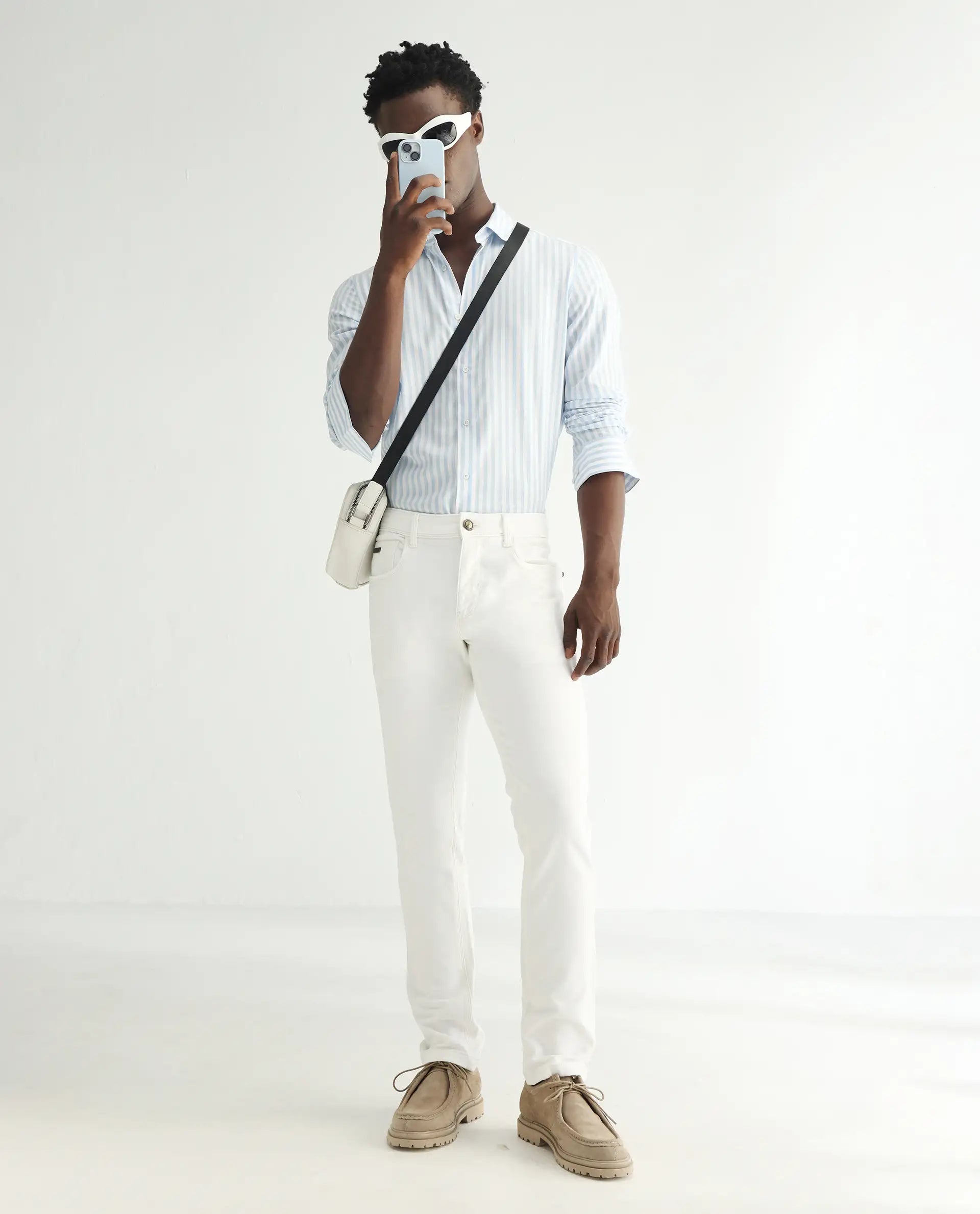 Rare Rabbit Men's Marowak Off White Cotton Plain Hawk Slim Fit Jeans