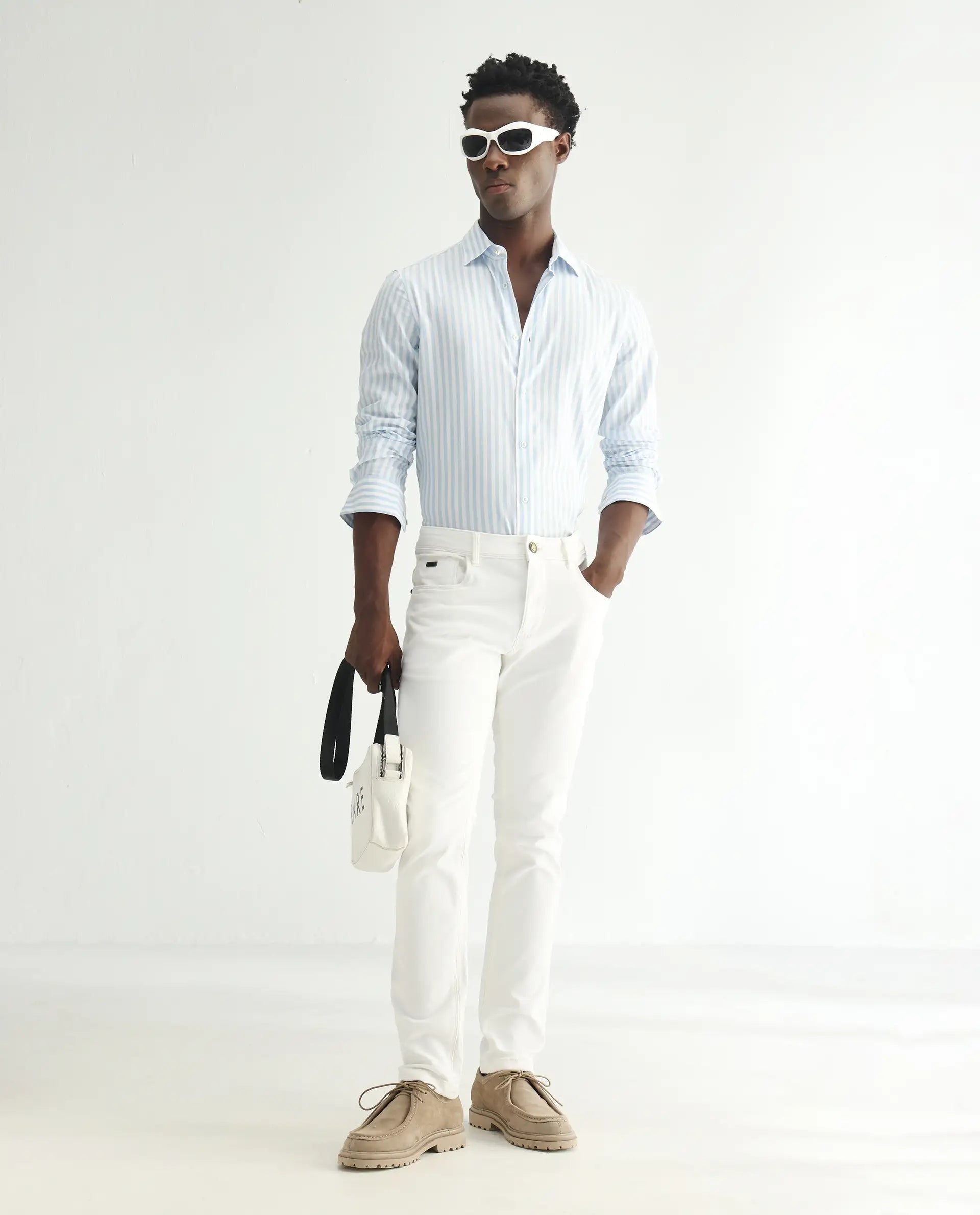 Rare Rabbit Men's Marowak Off White Cotton Plain Hawk Slim Fit Jeans