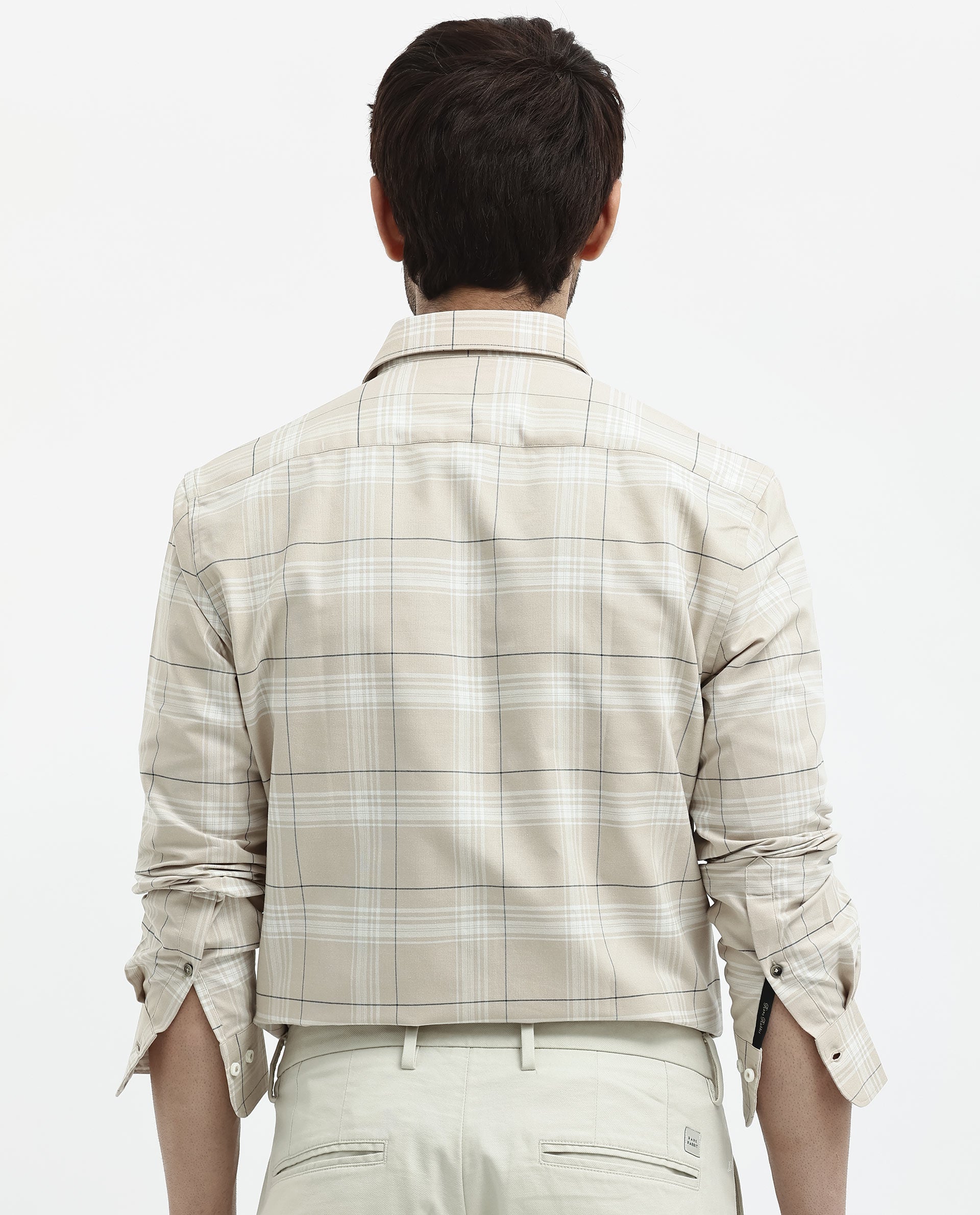 Rare Rabbit Men's Marron Beige Cotton Fabric Full Sleeve Regular Fit Checks Shirt