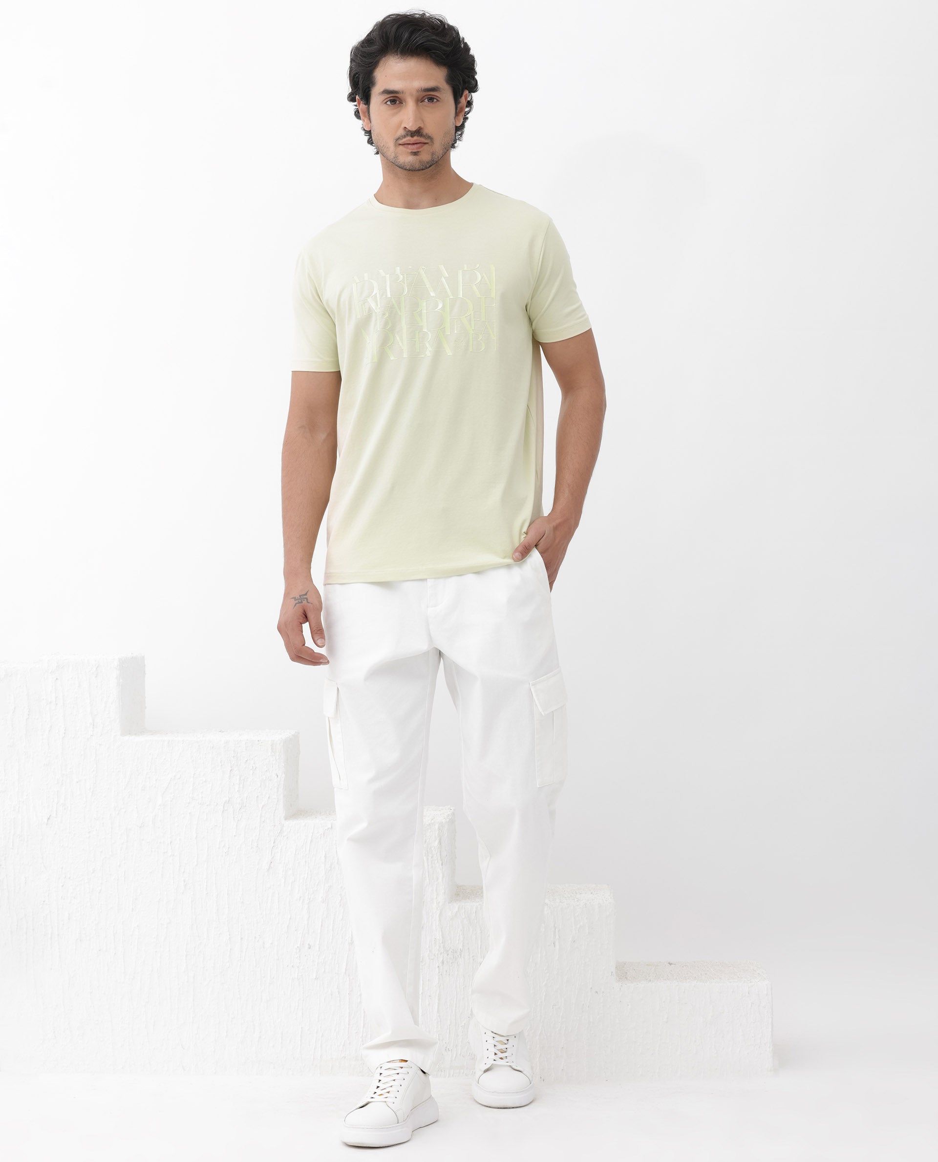 Rare Rabbit Mens Masco Pastel Green Crew Neck Short Sleeve Graphic Print T-Shirt