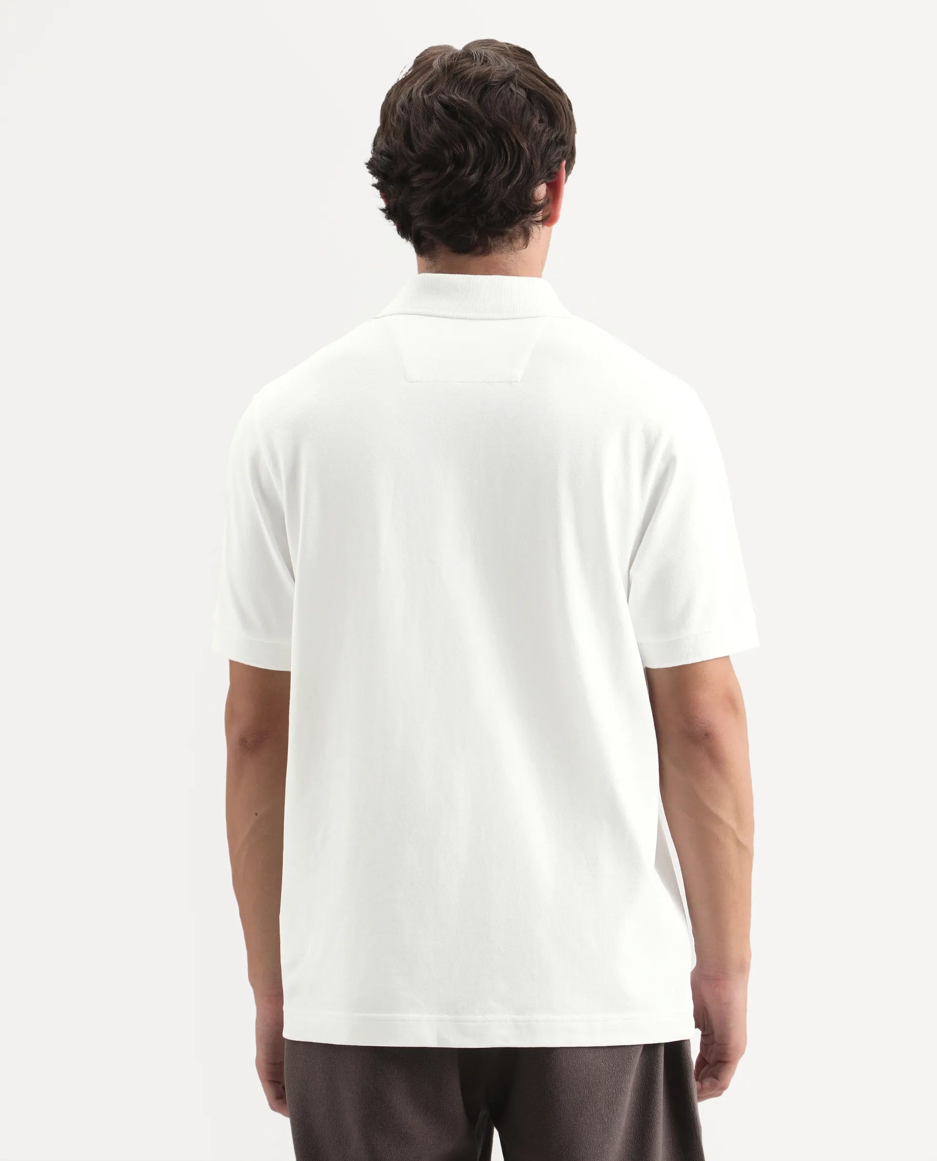 Rare Rabbit Men's Mascos White Cotton Blend Spread Collar Regular Fit Embroidered Polo