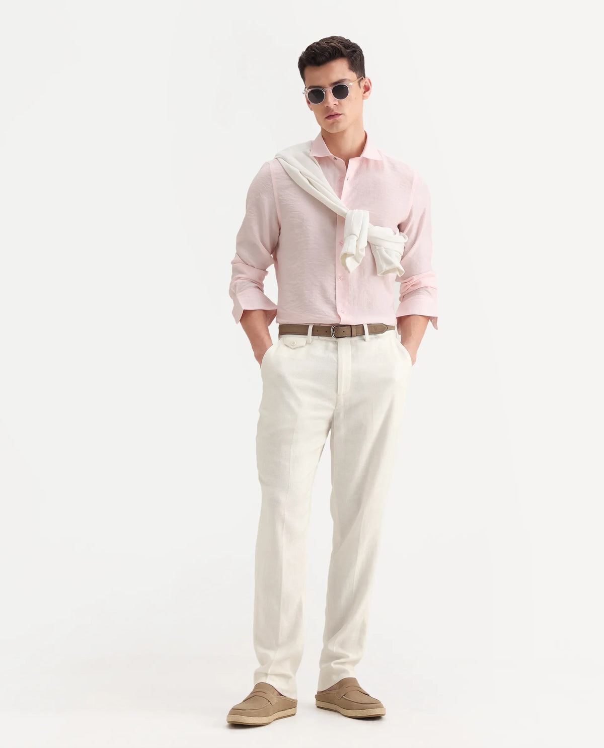 Rare Rabbit Men's Masoni-B Off White Linen Blend Plain Relaxed Fit Trouser