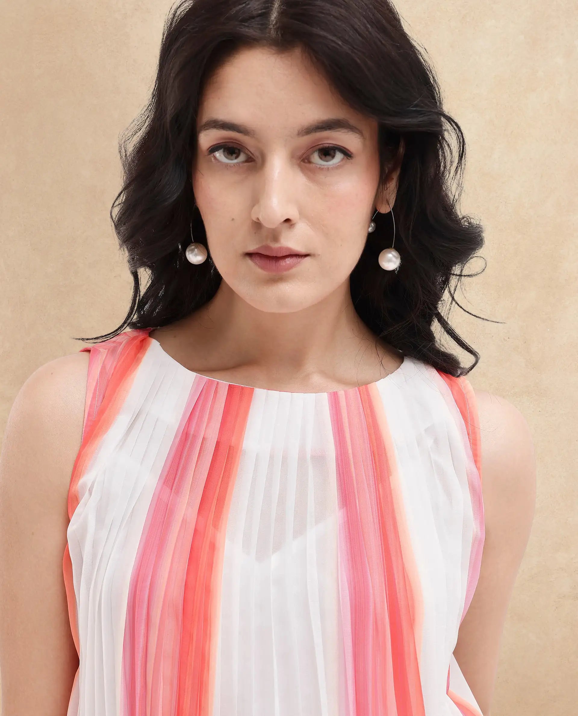 Rareism Women Materio Multi Sleeveless Boat Neck Relaxed Fit Broad Stripes Top