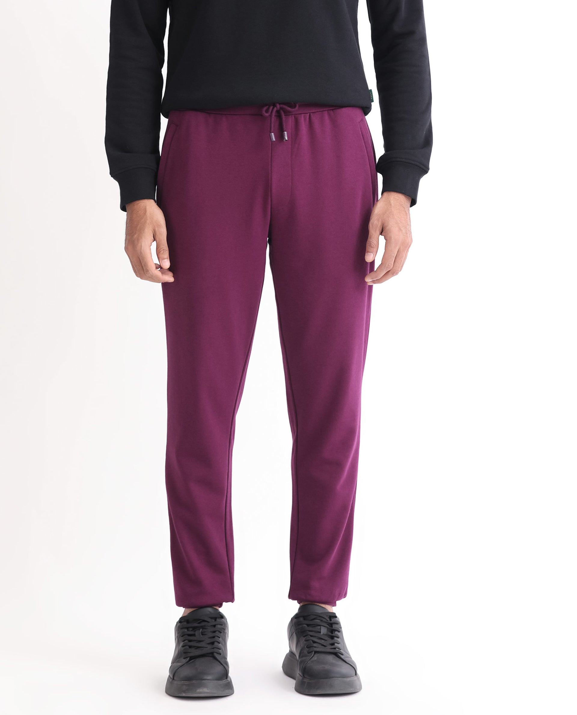Rare Rabbit Men's Matsu Maroon Cotton Polyester Fabric Regular Fit Mid Rise Knitted Trackpant
