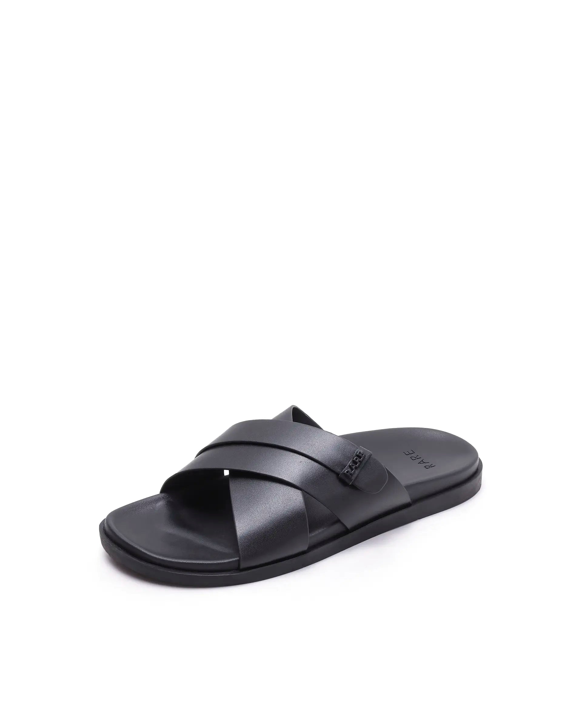 Rarez Men's Mave Black Leather Regular Sandal