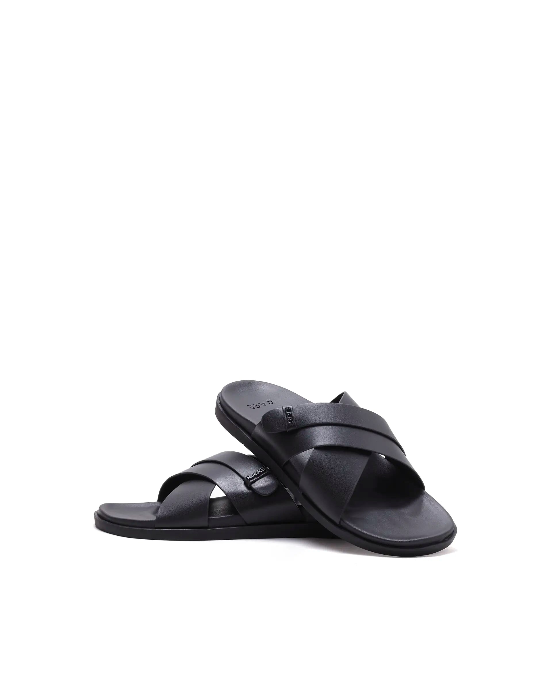 Rarez Men's Mave Black Leather Regular Sandal