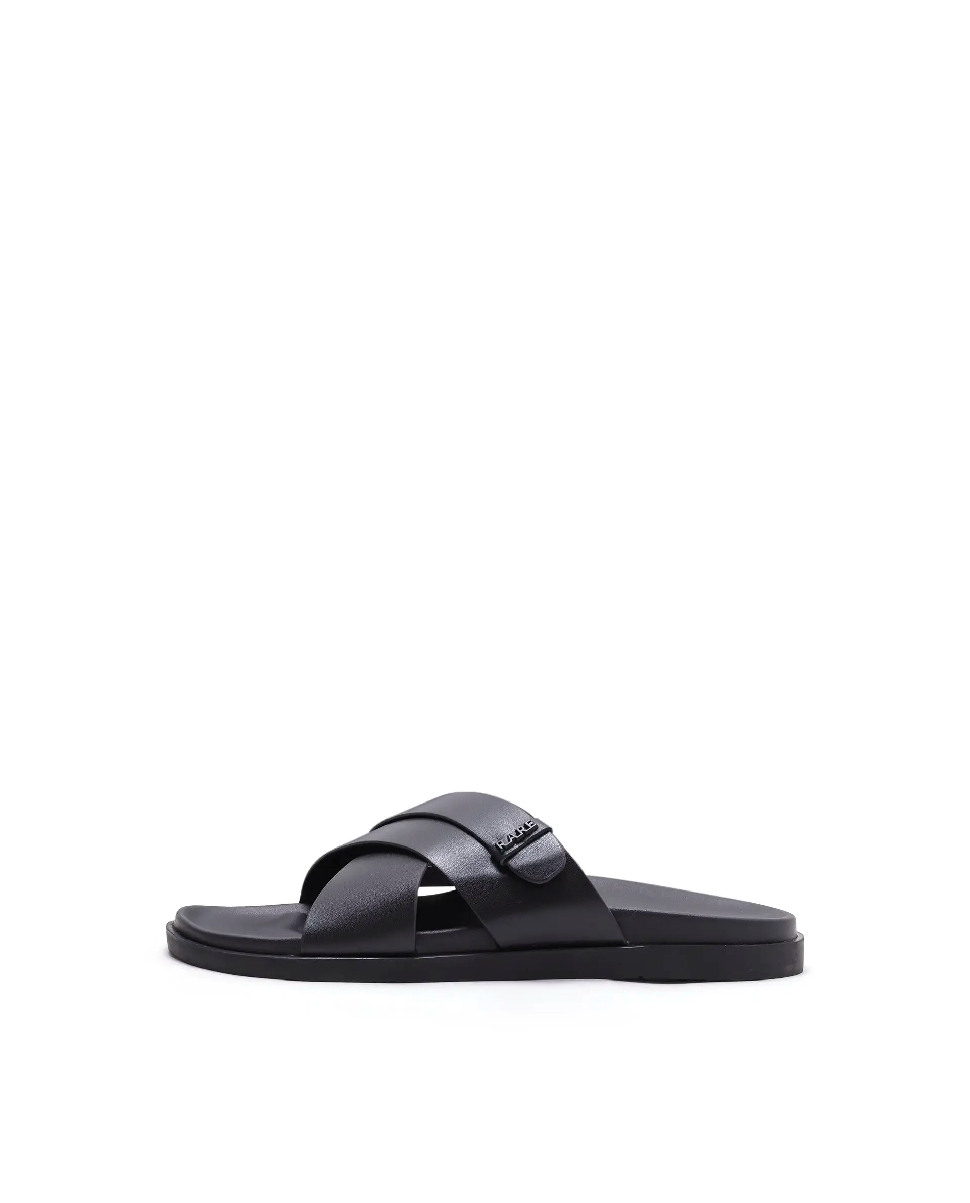 Rarez Men's Mave Black Leather Regular Sandal