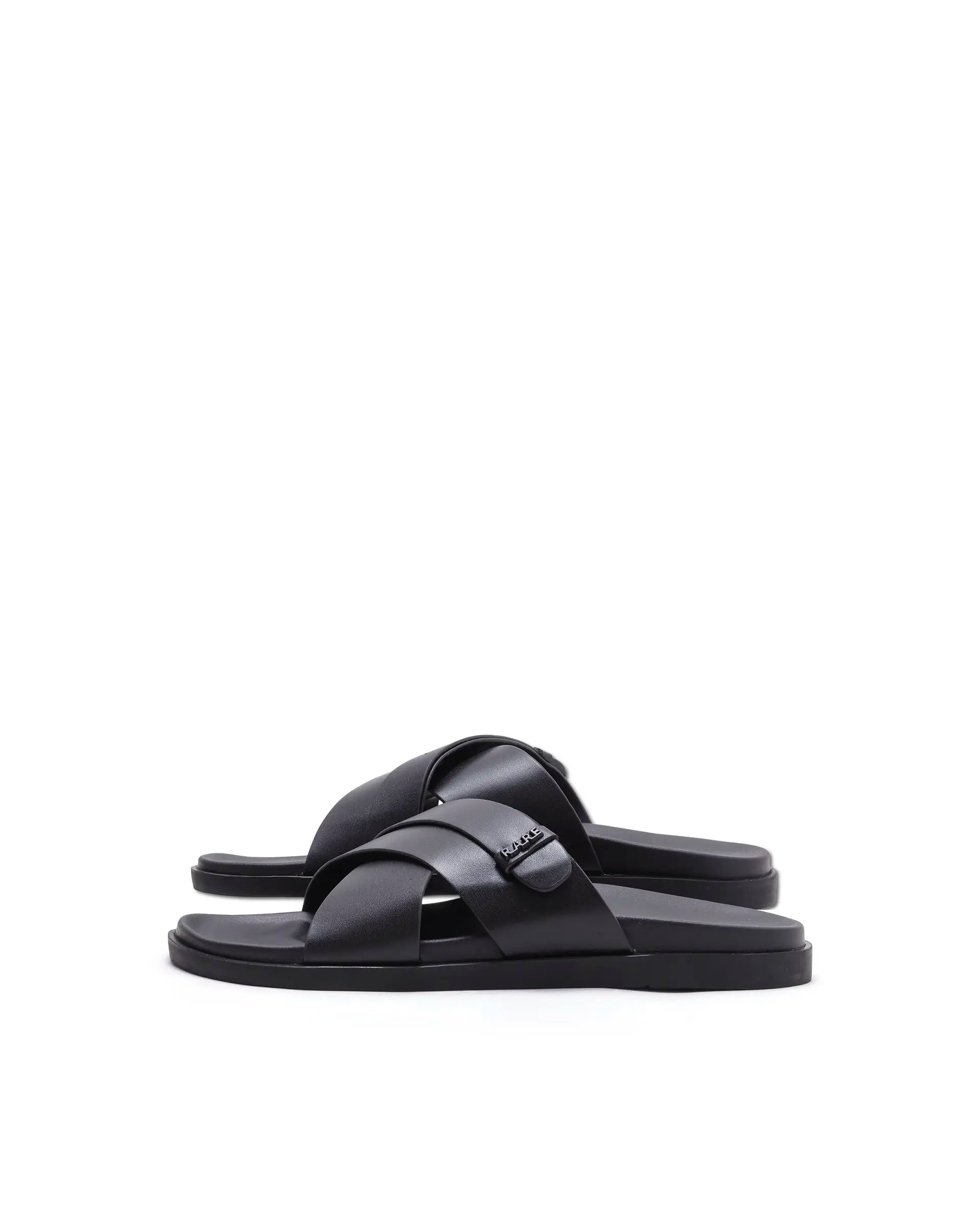 Rarez Men's Mave Black Leather Regular Sandal