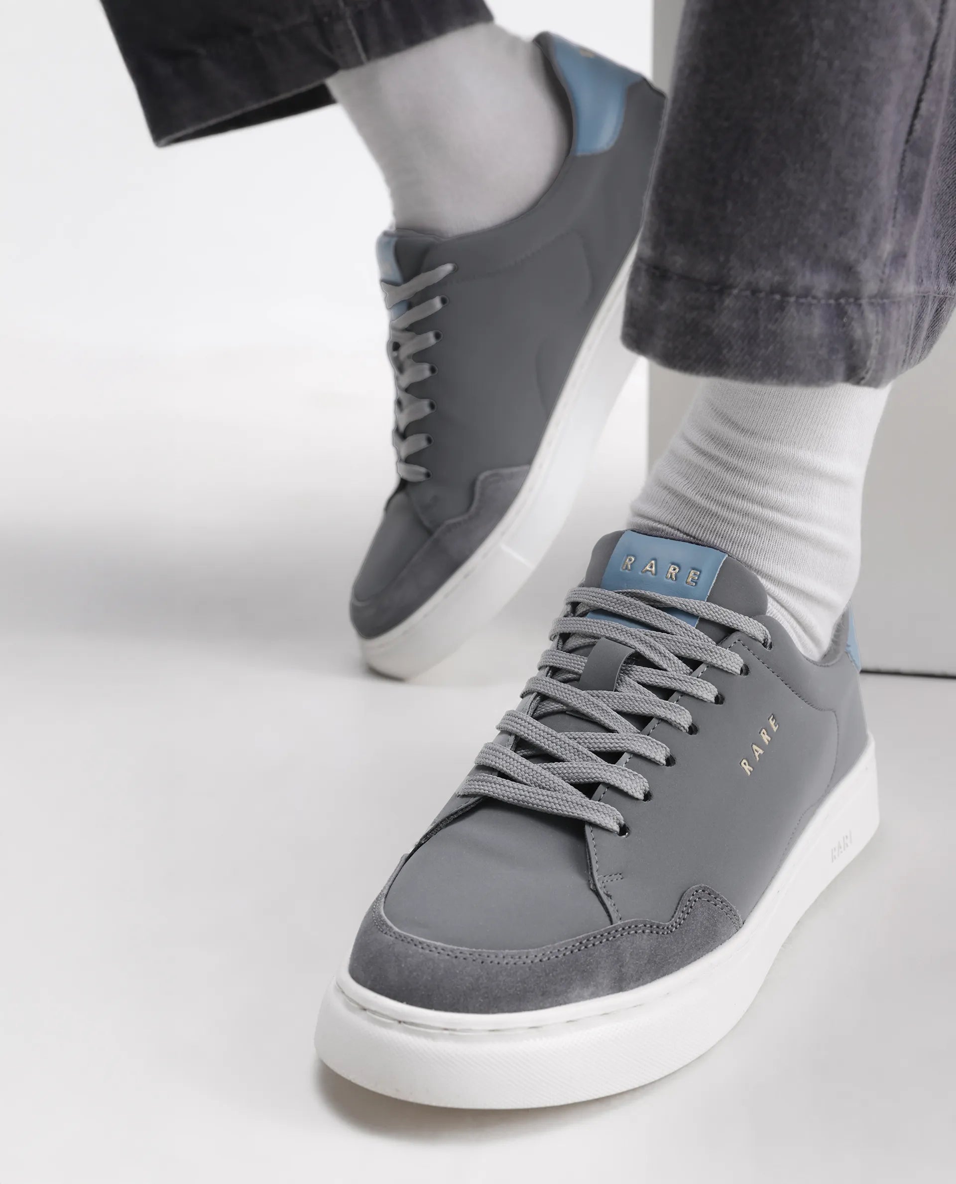 Rare Rabbit Men's Mawi Grey Micro Fiber Causal Sneaker