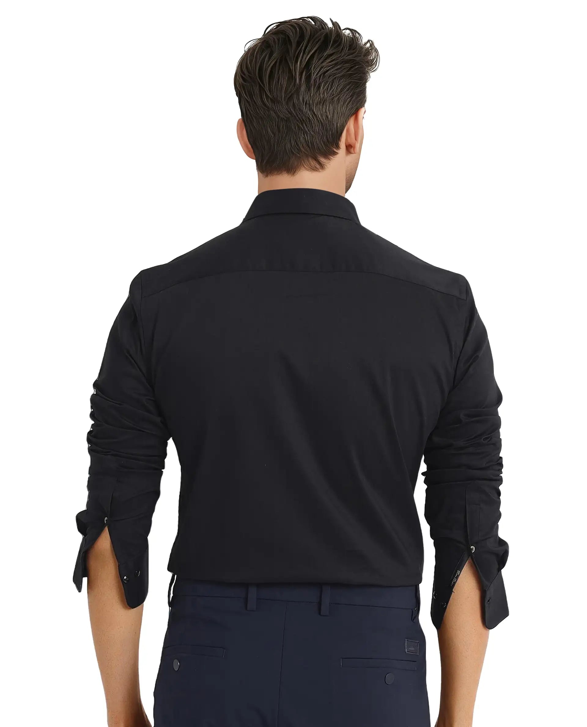 Rare Rabbit Men Mawz Black Cotton Polyester Fabric Full Sleeve Regular Fit Plain Twill Shirt