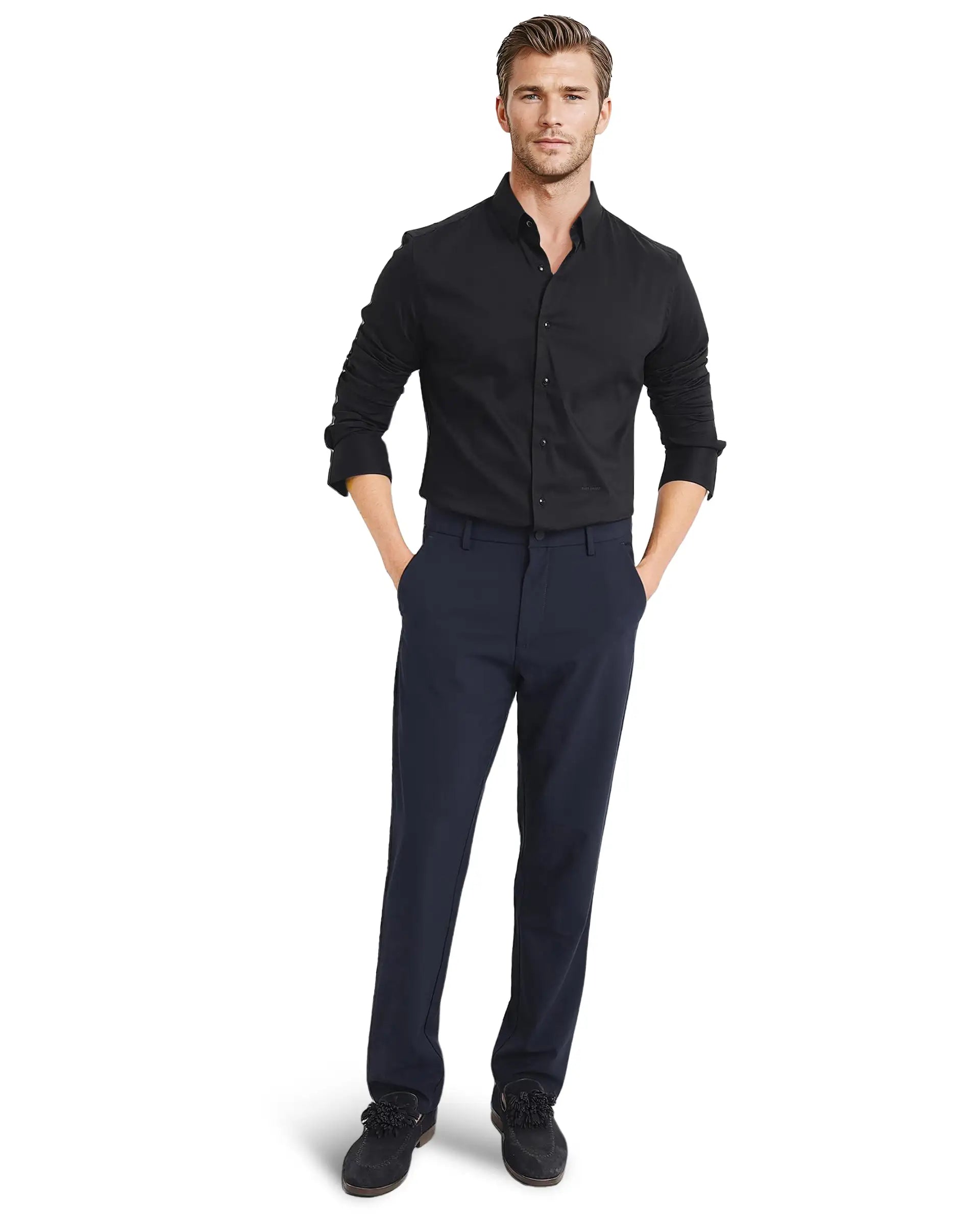 Rare Rabbit Men Mawz Black Cotton Polyester Fabric Full Sleeve Regular Fit Plain Twill Shirt