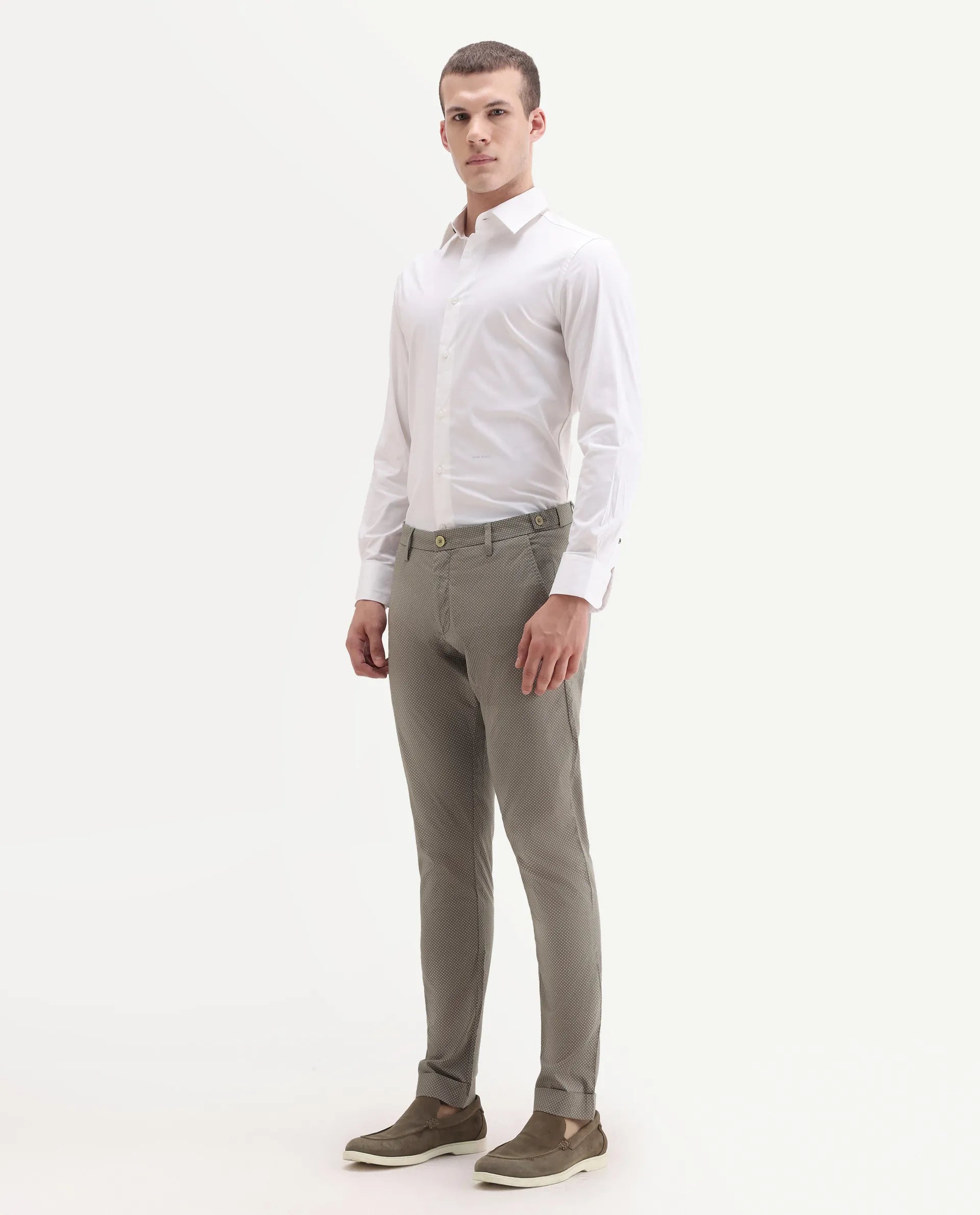 Rare Rabbit Men's Maxim Beige Cotton Polka Print Slim Fit Trouser