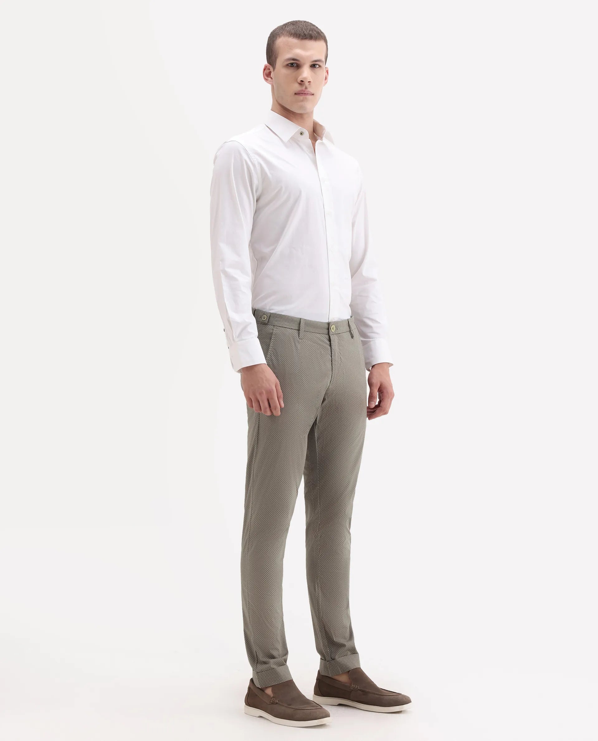 Rare Rabbit Men's Maxim Beige Cotton Polka Print Slim Fit Trouser
