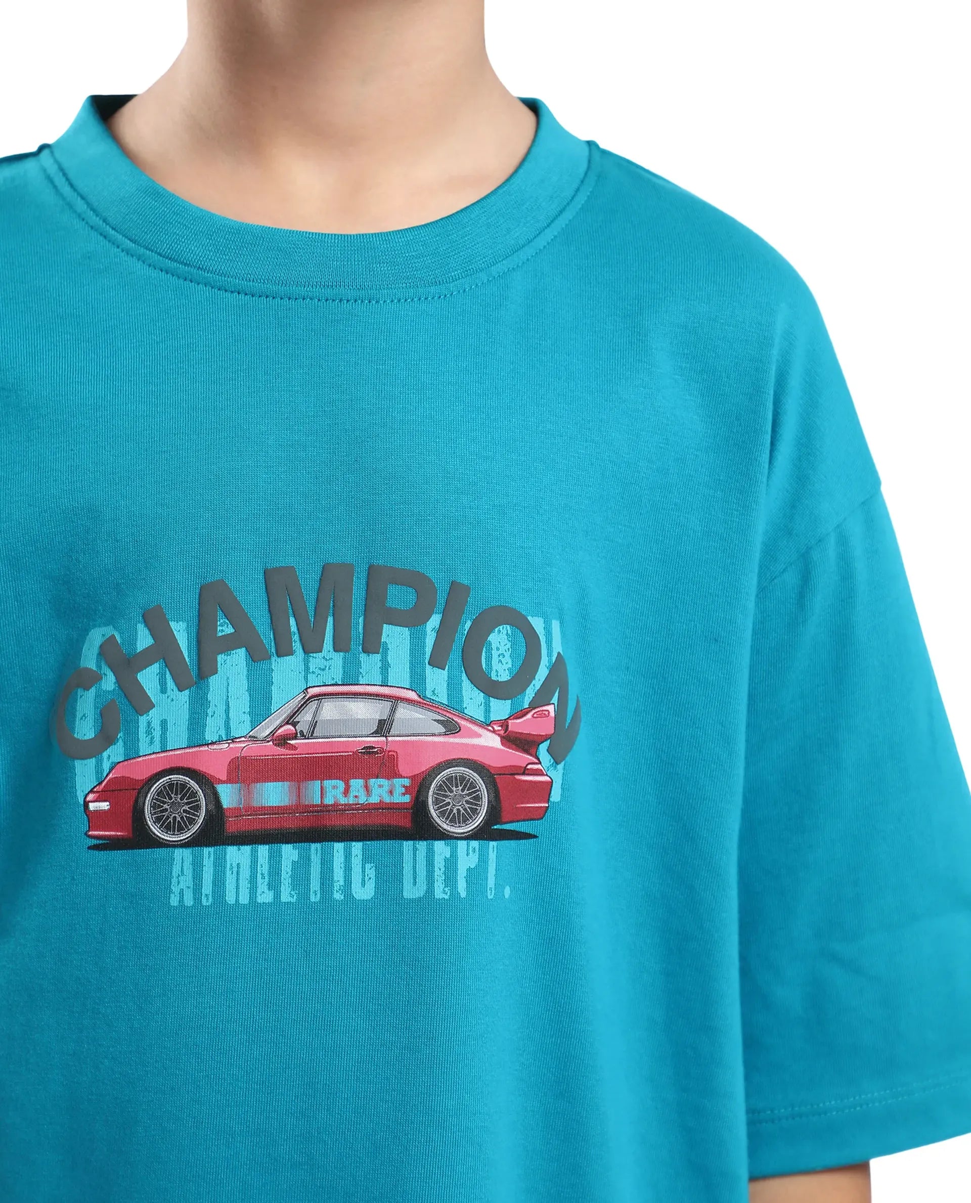 Rare Ones Kids Max Turq Cotton Graphic Print Slip-On Oversized Fit T-Shirt