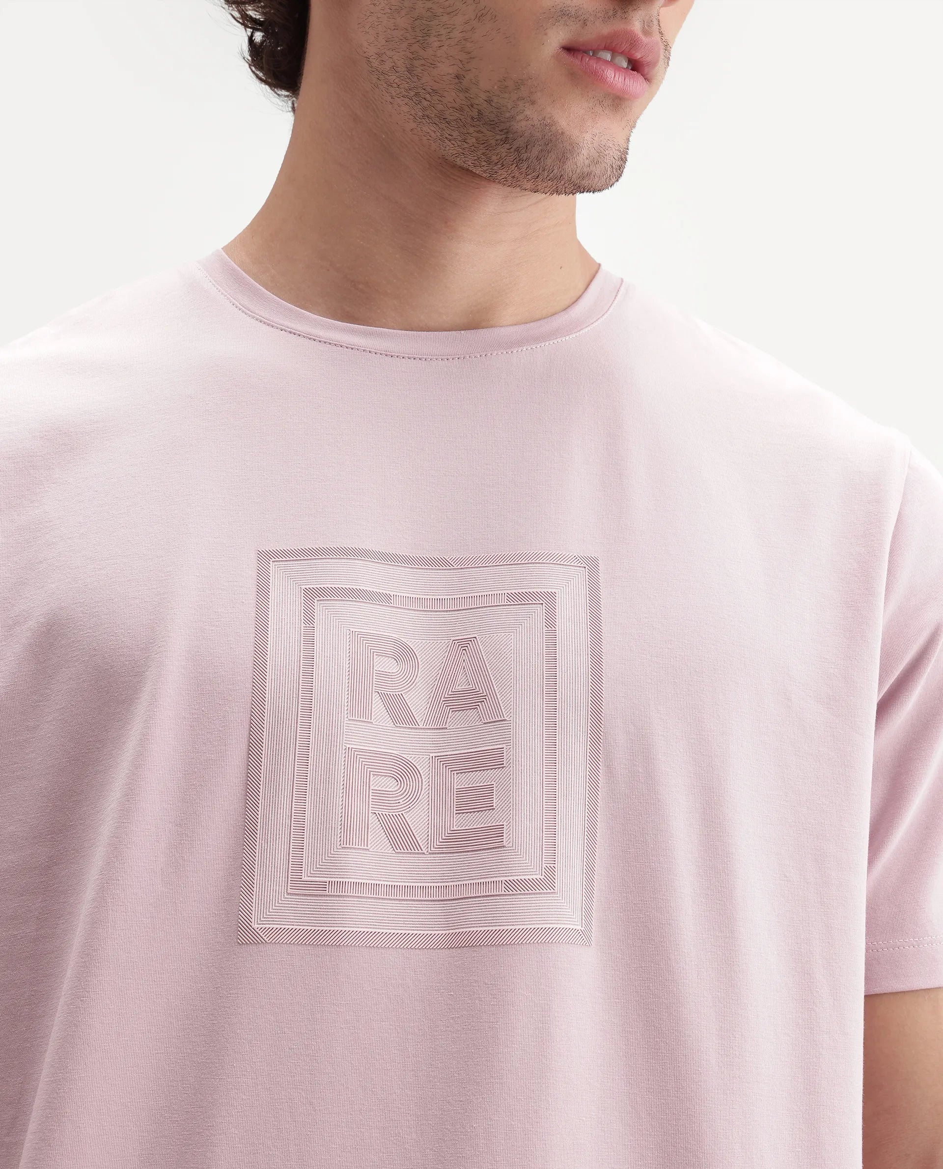 Rare Rabbit Men's Maze Dusky Pink Cotton Blend Crew Neck Regular Geometric Print T-Shirt
