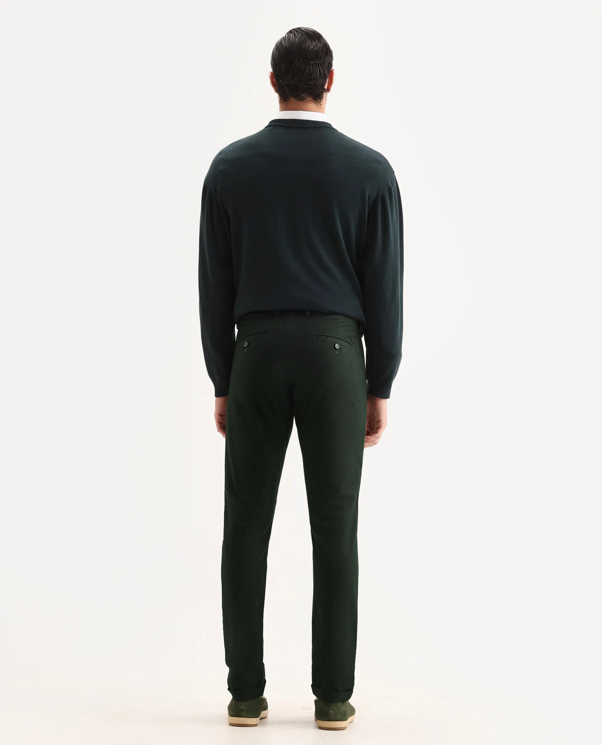 Rare Rabbit Men's Mazzio Green Cotton Jacquard Slim Fit Trouser
