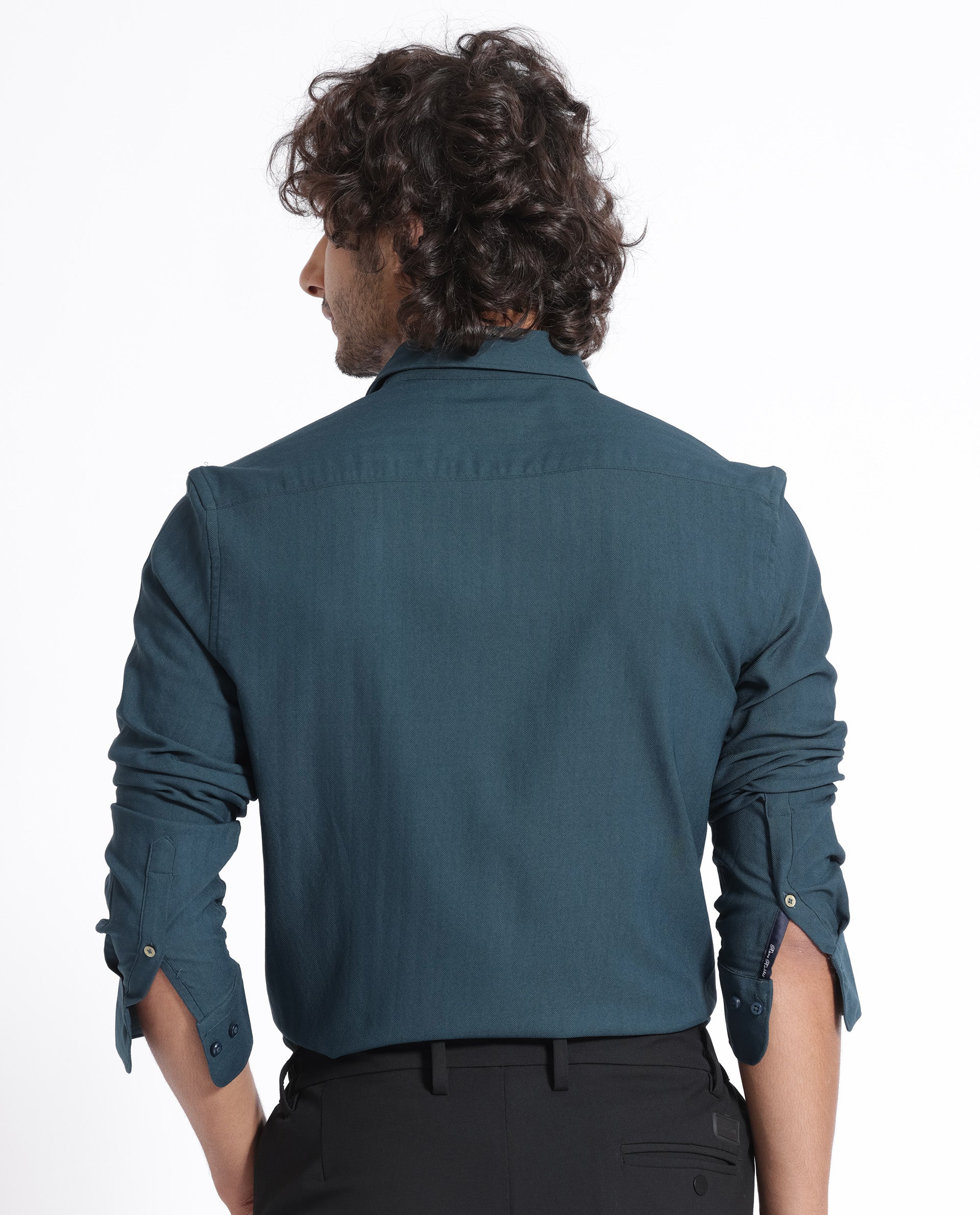 Rare Rabbit Men's Me Green Cotton Polyester Fabric Full Sleeves Solid Shirt