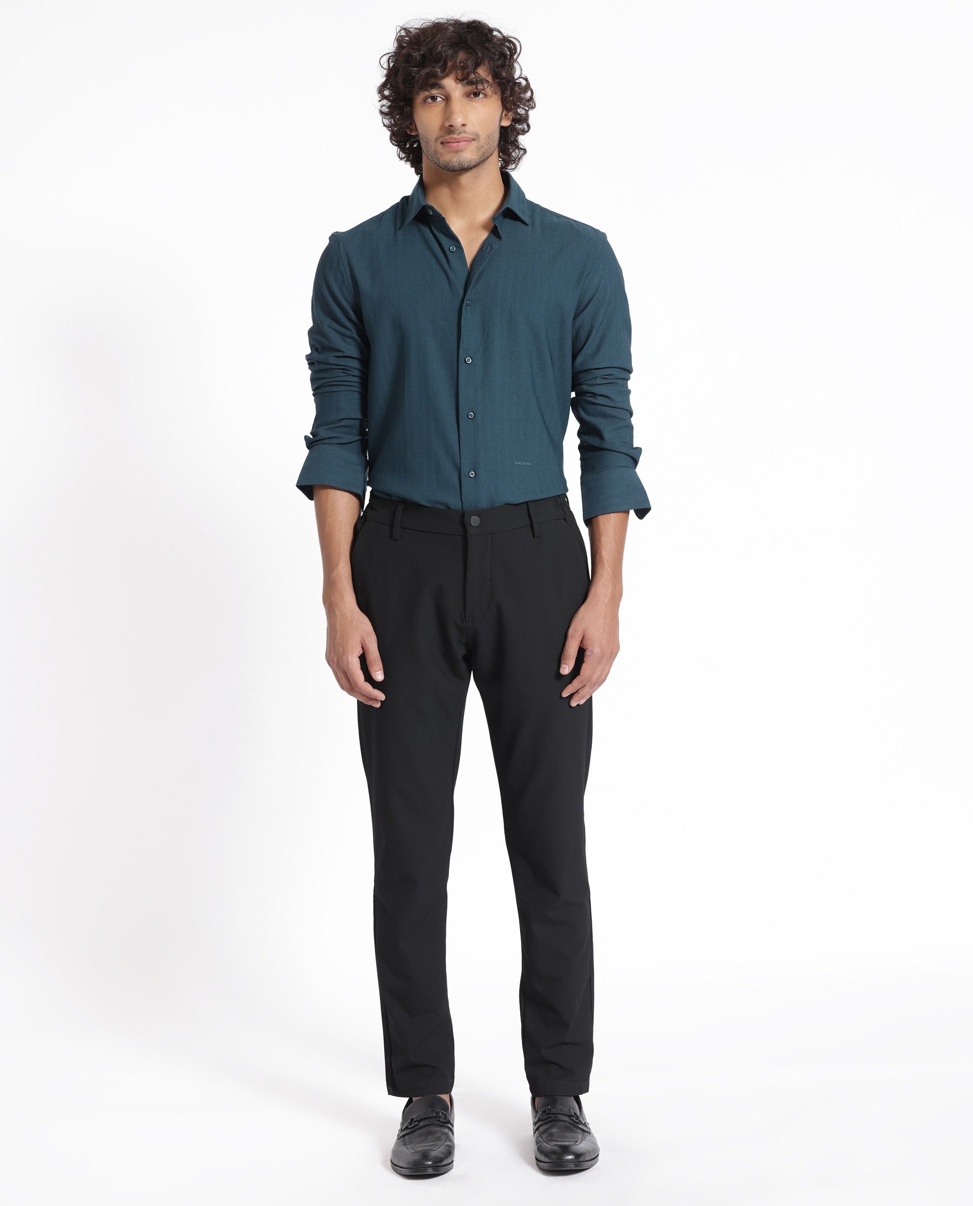 Rare Rabbit Men's Me Green Cotton Polyester Fabric Full Sleeves Solid Shirt