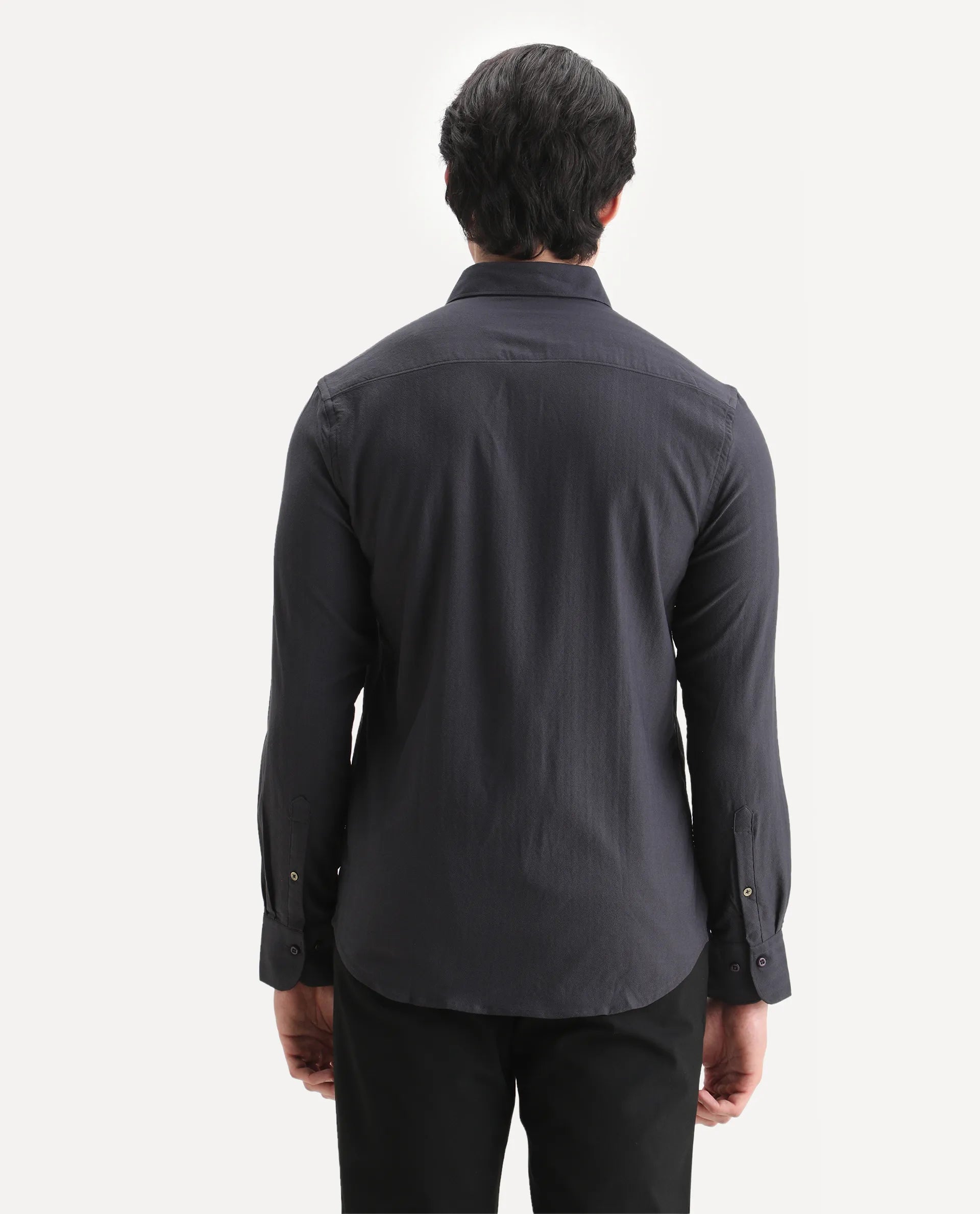 Rare Rabbit Men's Me Dark Grey Polyester Plain Regular Fit Full Sleeve Collared Shirt