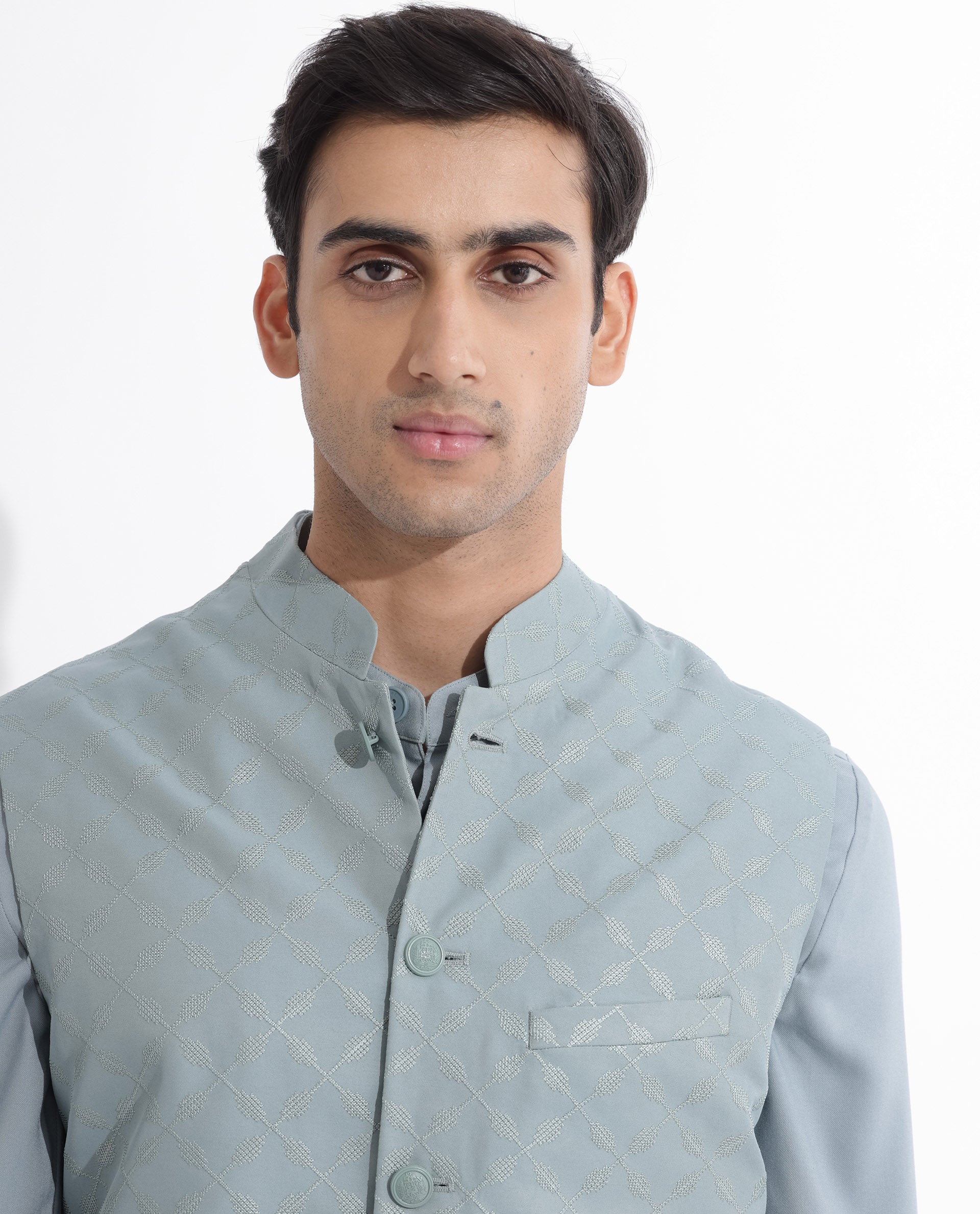 RARE RABBIT MENS MEDO-B DUSKY GREEN BANDI SLEEVELESS MANDARIN COLLAR