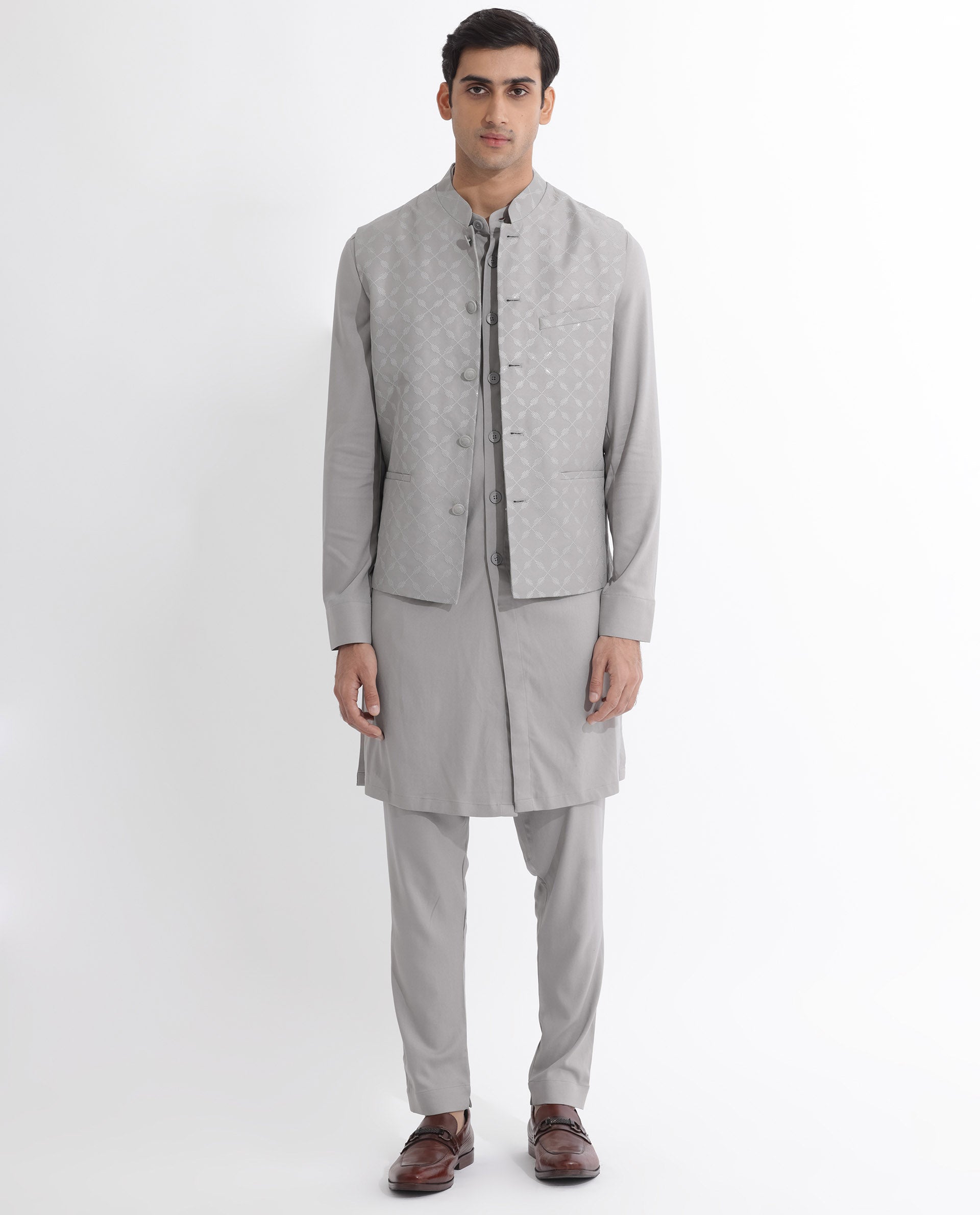 Rare Rabbit Mens Medo-B Grey Bandi Sleeveless Mandarin Collar