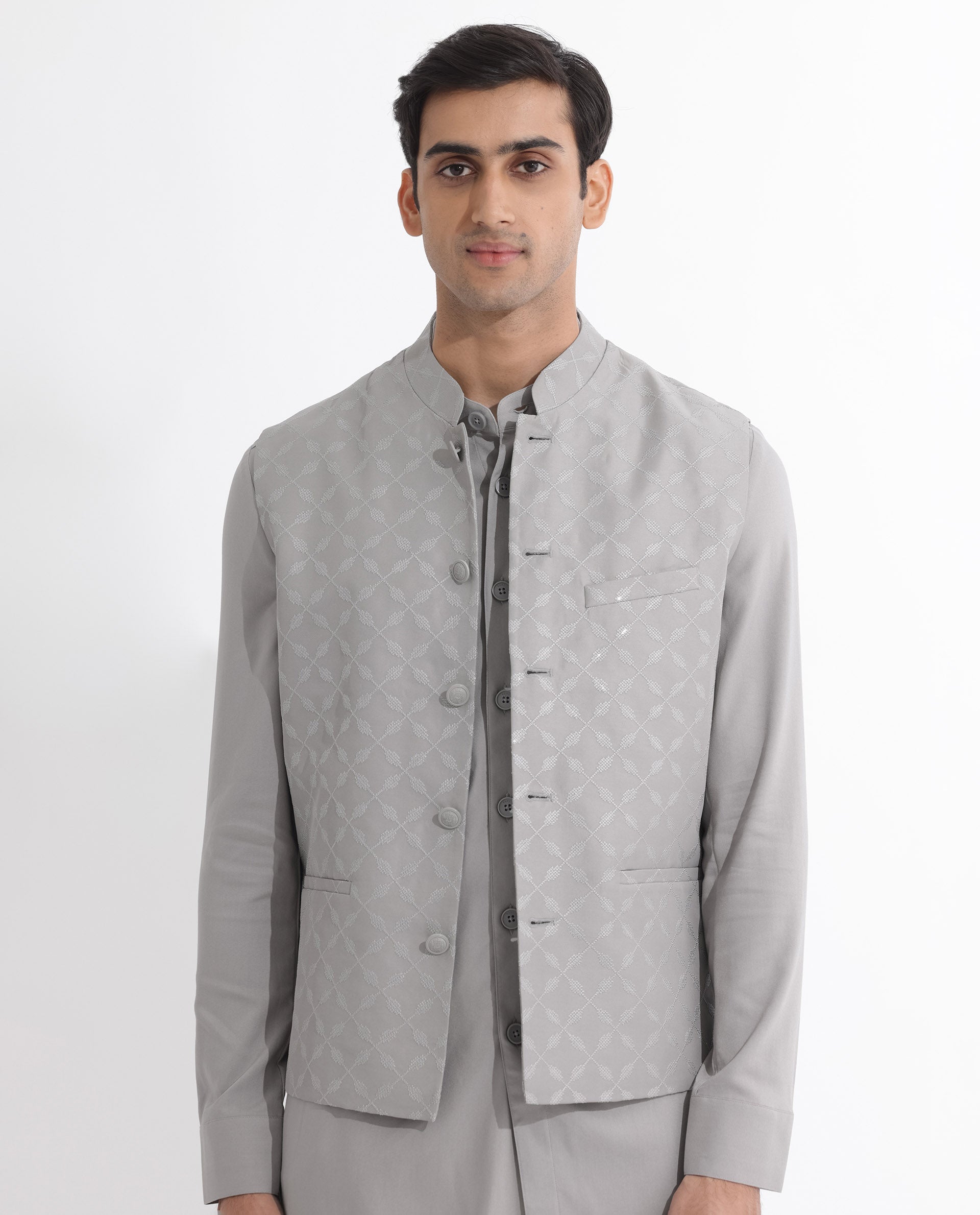 Rare Rabbit Mens Medo-B Grey Bandi Sleeveless Mandarin Collar