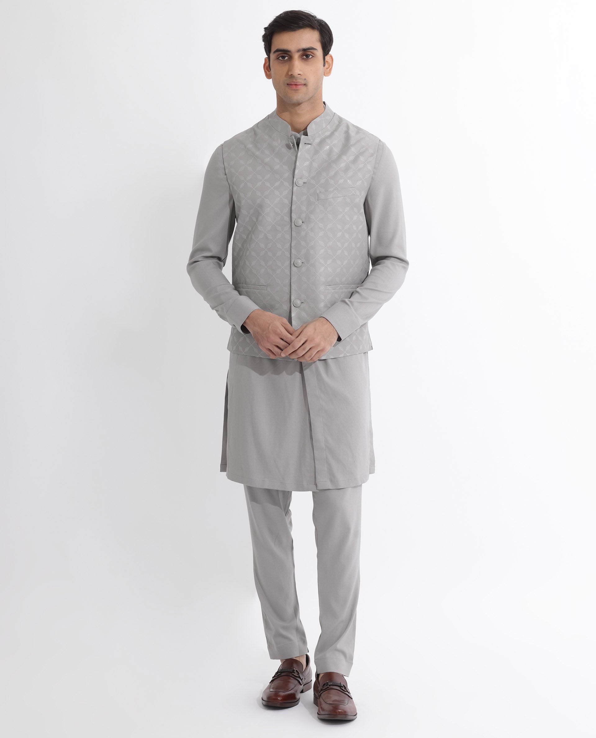 Rare Rabbit Mens Medo-B Grey Bandi Sleeveless Mandarin Collar