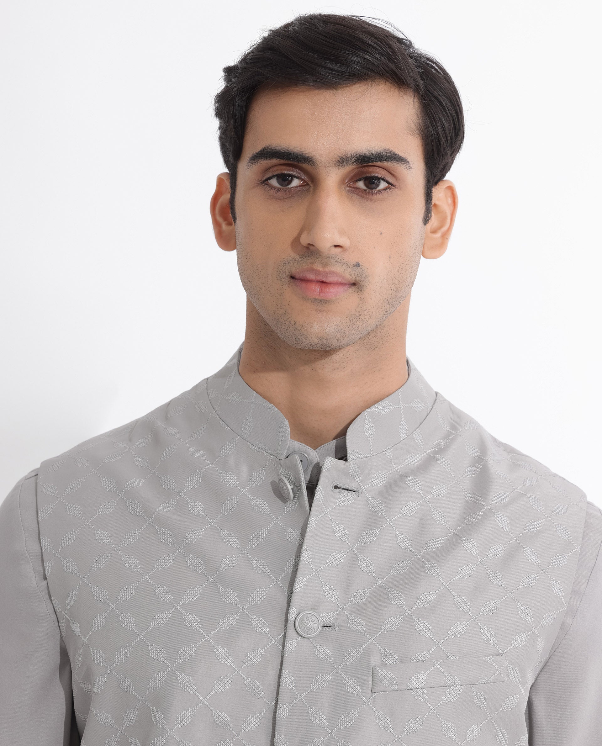 Rare Rabbit Mens Medo-B Grey Bandi Sleeveless Mandarin Collar