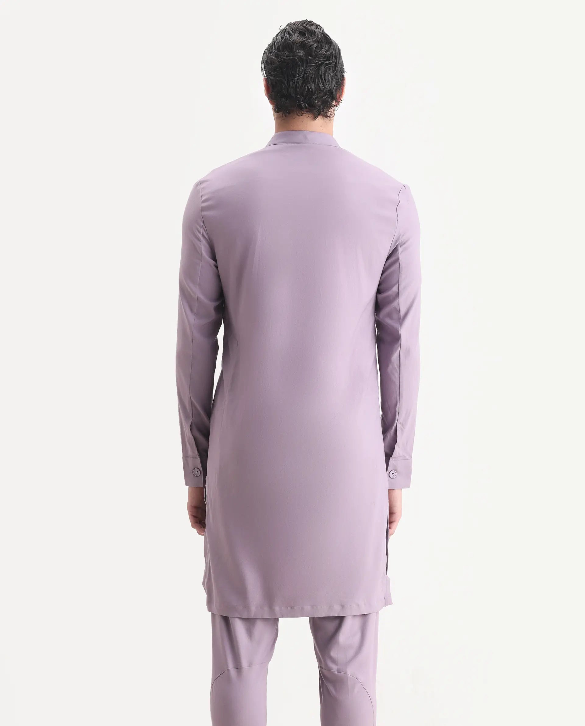 Rare Rabbit Men's Medo K Pastel Purple Plain Regular Fit Full Sleeve Mandarin Collar Kurta