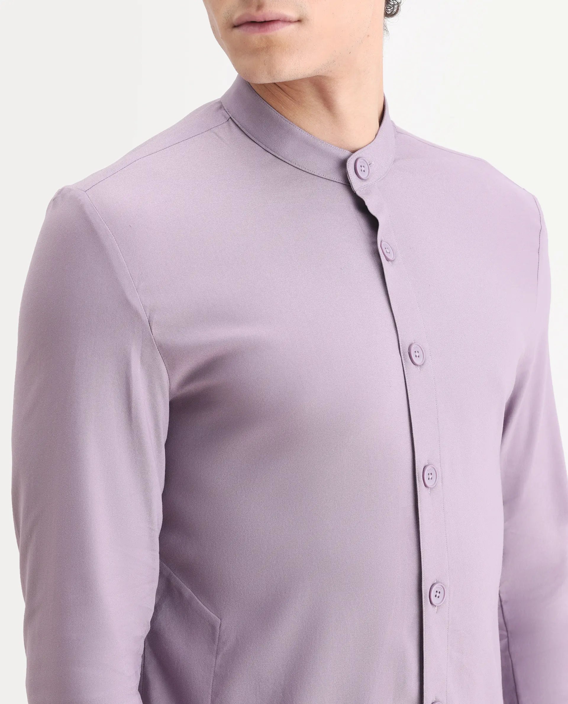 Rare Rabbit Men's Medo K Pastel Purple Plain Regular Fit Full Sleeve Mandarin Collar Kurta