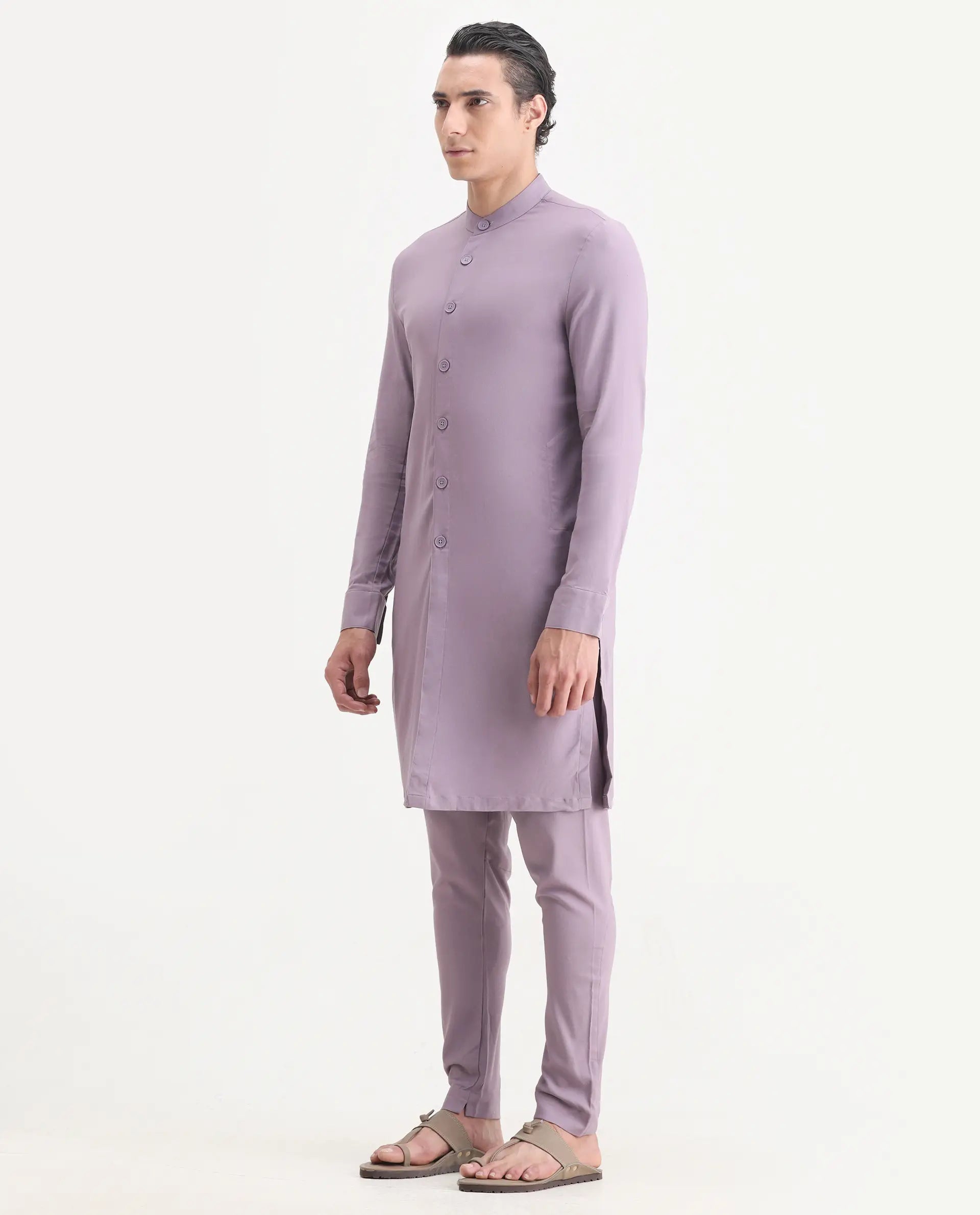 Rare Rabbit Men's Medop Pastel Purple Viscose Plain Slim Fit Pajama