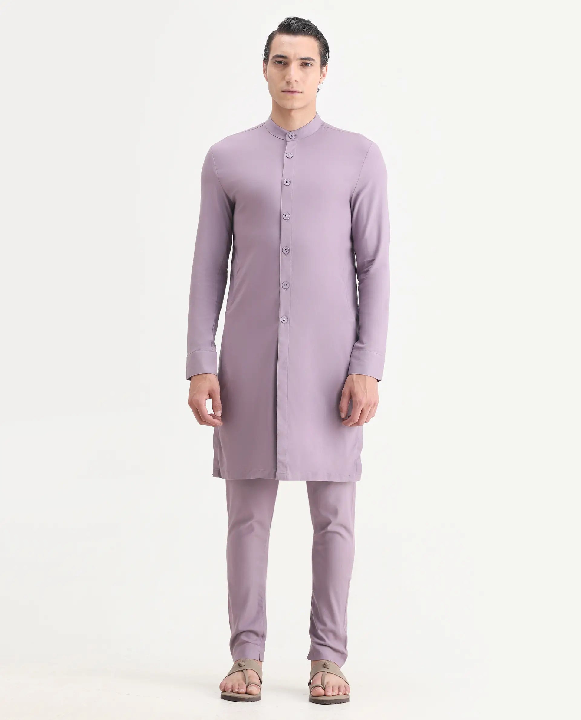 Rare Rabbit Men's Medop Pastel Purple Viscose Plain Slim Fit Pajama