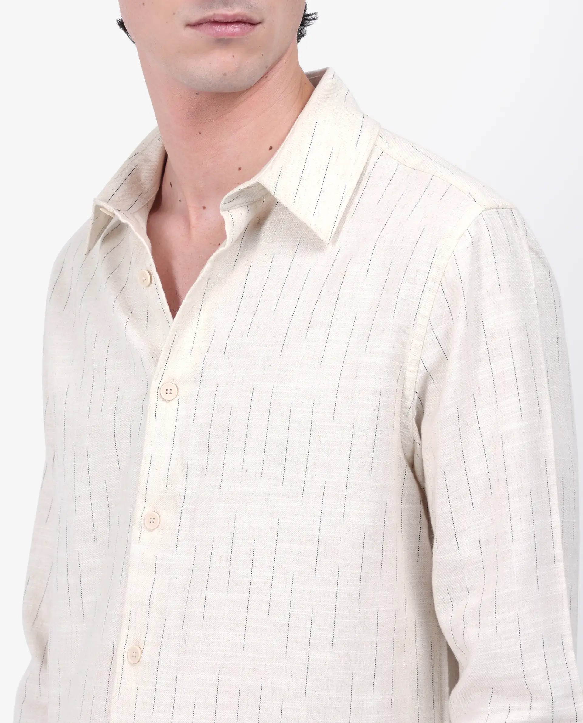 Rare Rabbit Men's Meem Beige Cotton Striped Print Regular Fit Full Sleeve Collared Shirt