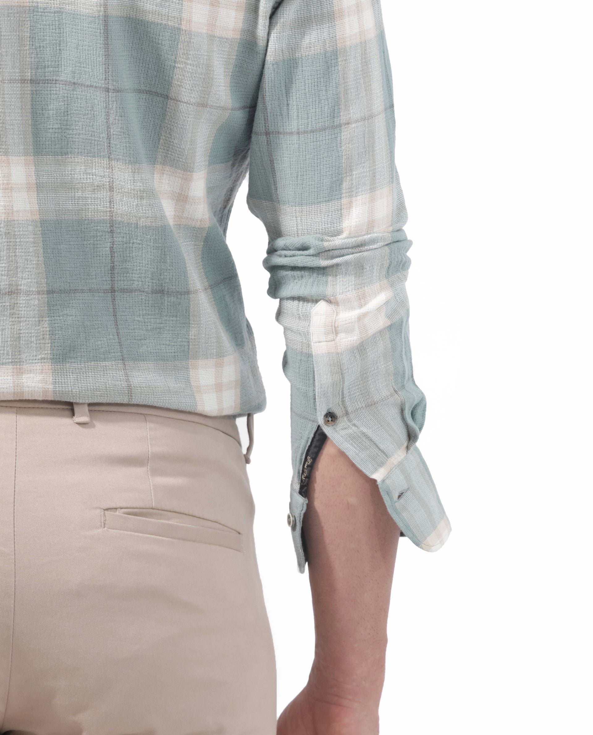 Rare Rabbit Mens Melfi Teal Cotton Fabric Full Sleeves Regular Fit Checks Shirt