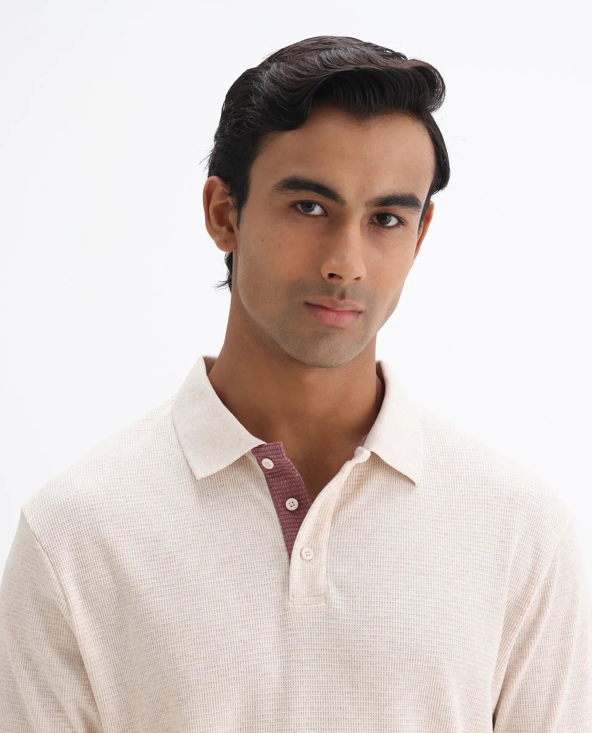 Rare Rabbit Men's Mello Beige Cotton Plain Regular Fit Half Sleeve Polo