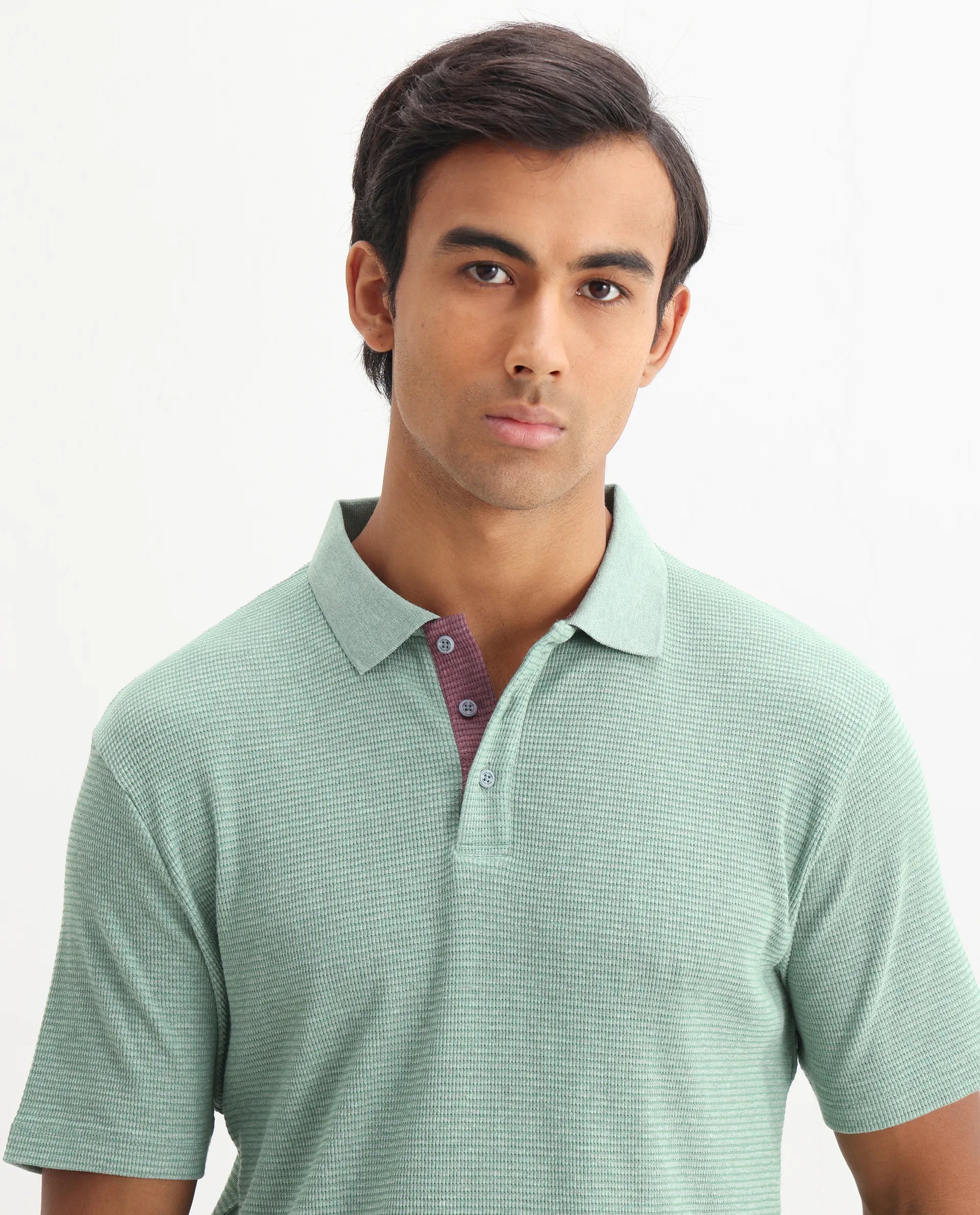 Rare Rabbit Men's Mello Dusky Green Cotton Plain Regular Fit Half Sleeve Polo