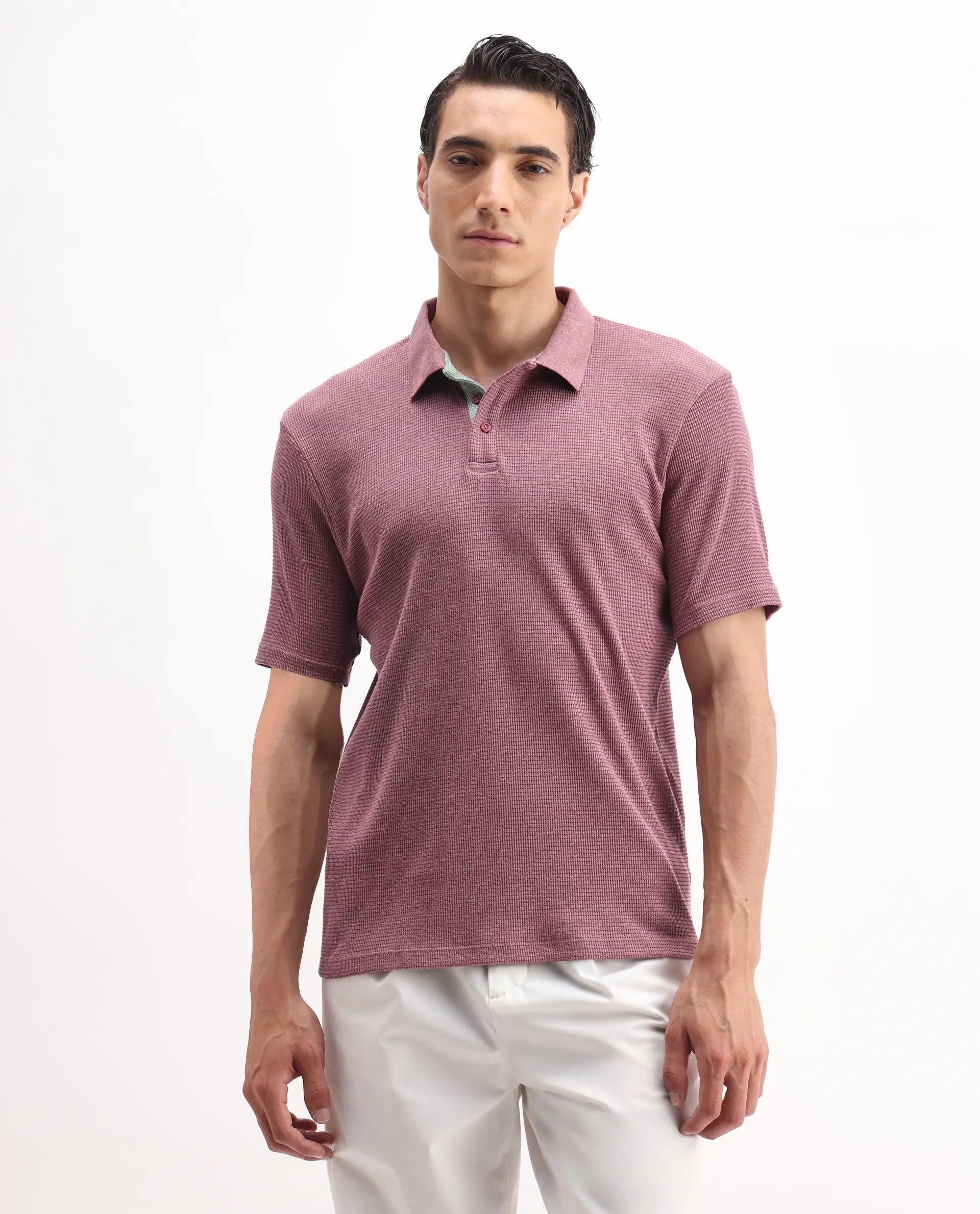 Rare Rabbit Men's Mello Dusky Pink Cotton Plain Regular Fit Half Sleeve Polo
