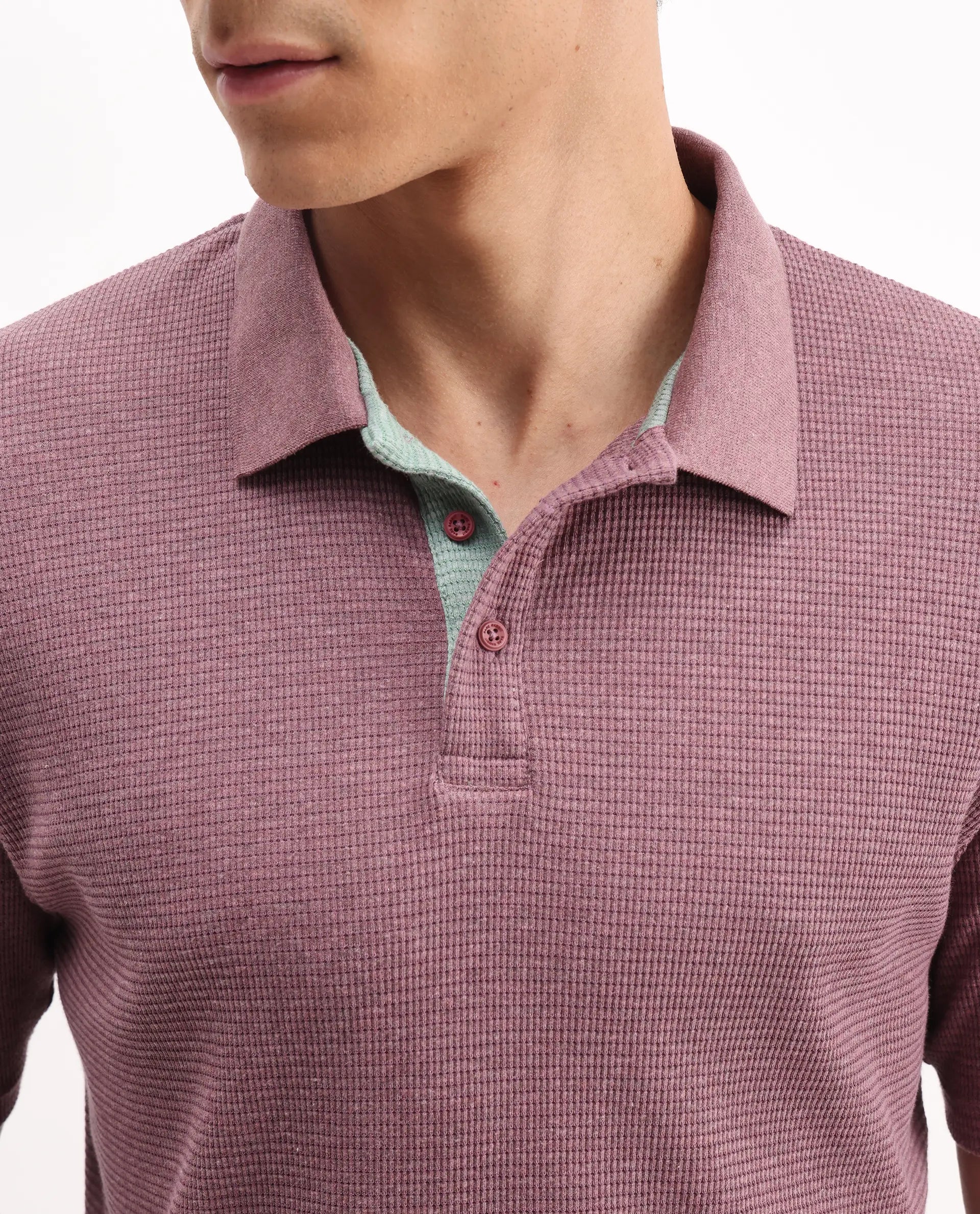 Rare Rabbit Men's Mello Dusky Pink Cotton Plain Regular Fit Half Sleeve Polo