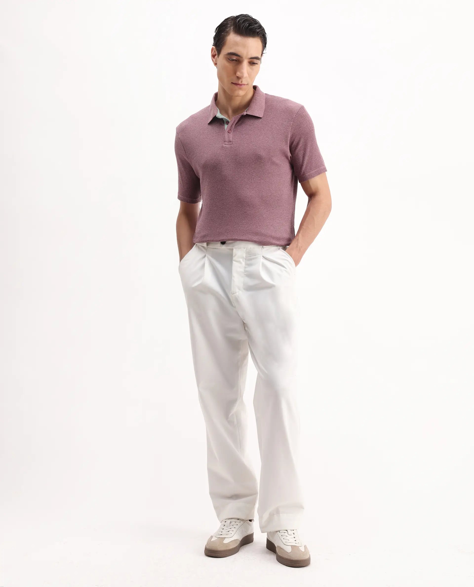 Rare Rabbit Men's Mello Dusky Pink Cotton Plain Regular Fit Half Sleeve Polo