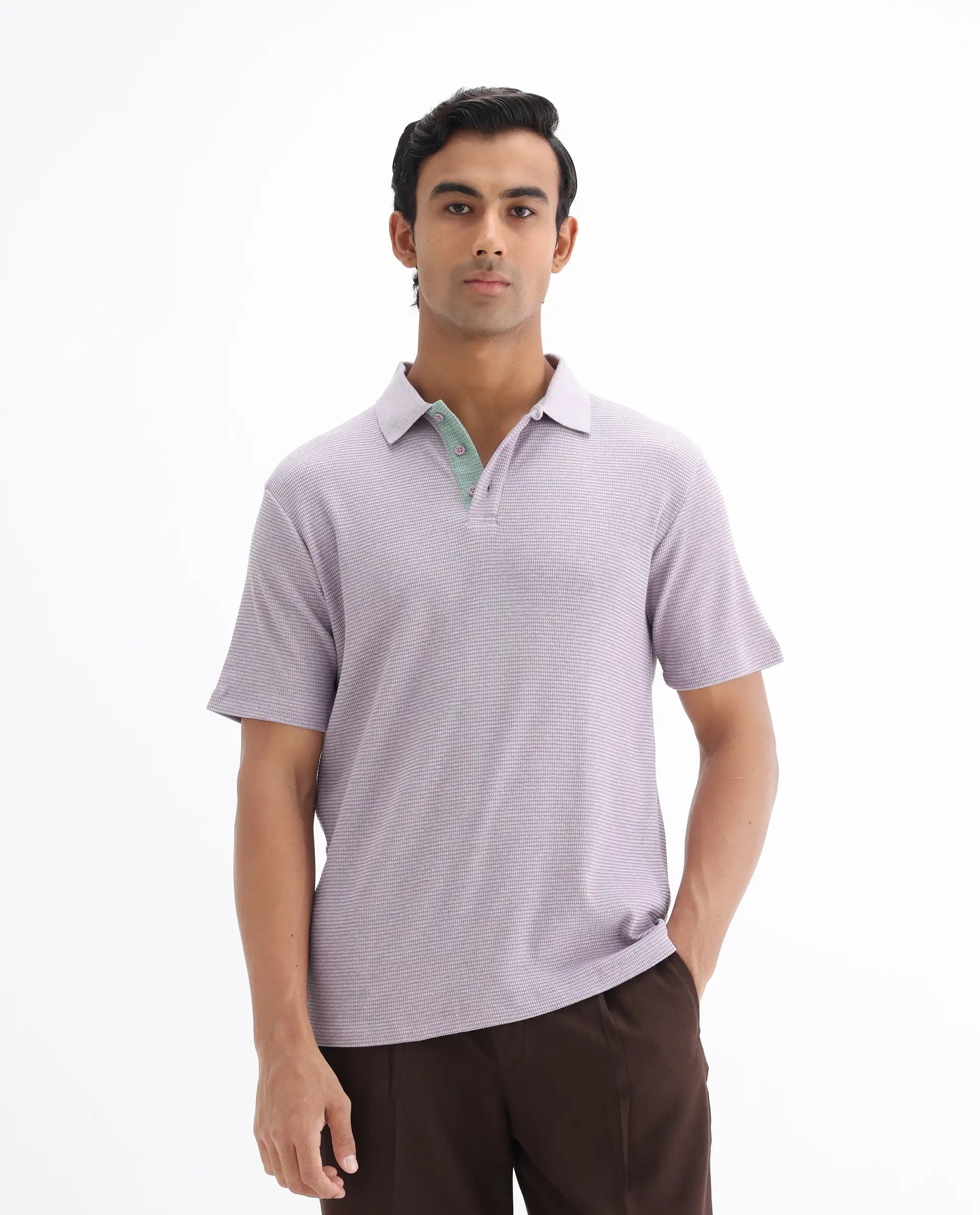 Rare Rabbit Men's Mello Dusky Purple Cotton Plain Regular Fit Half Sleeve Polo