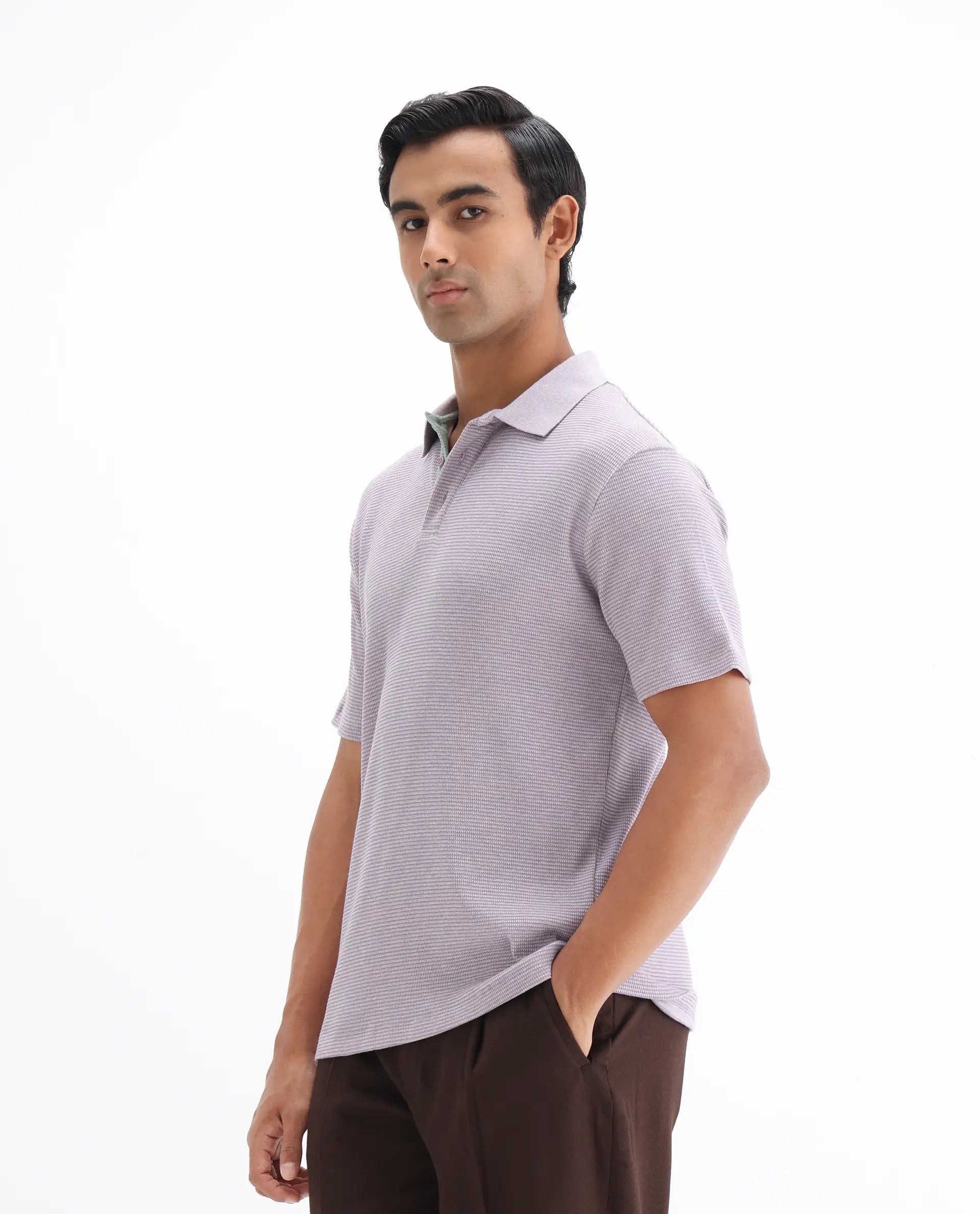 Rare Rabbit Men's Mello Dusky Purple Cotton Plain Regular Fit Half Sleeve Polo
