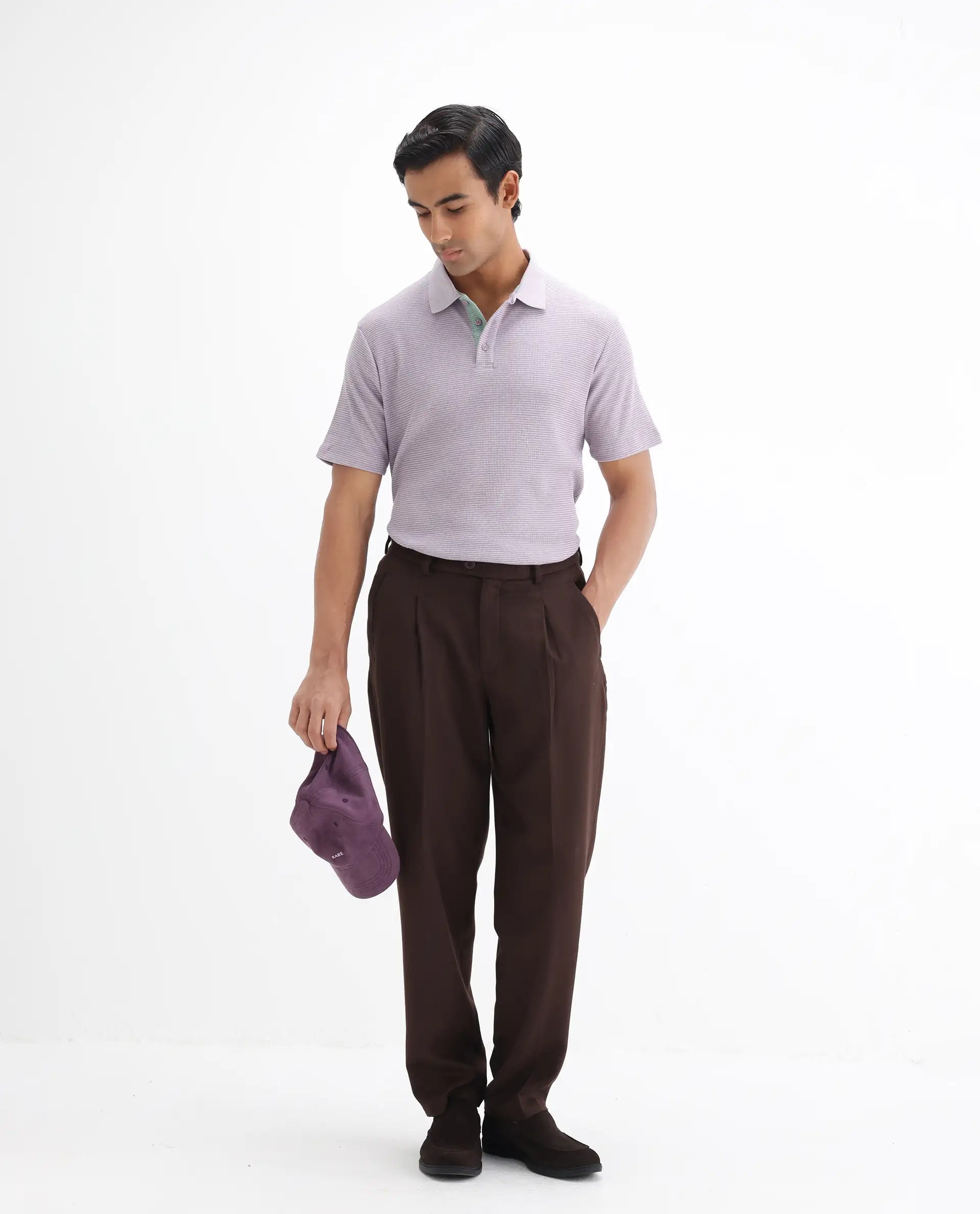 Rare Rabbit Men's Mello Dusky Purple Cotton Plain Regular Fit Half Sleeve Polo