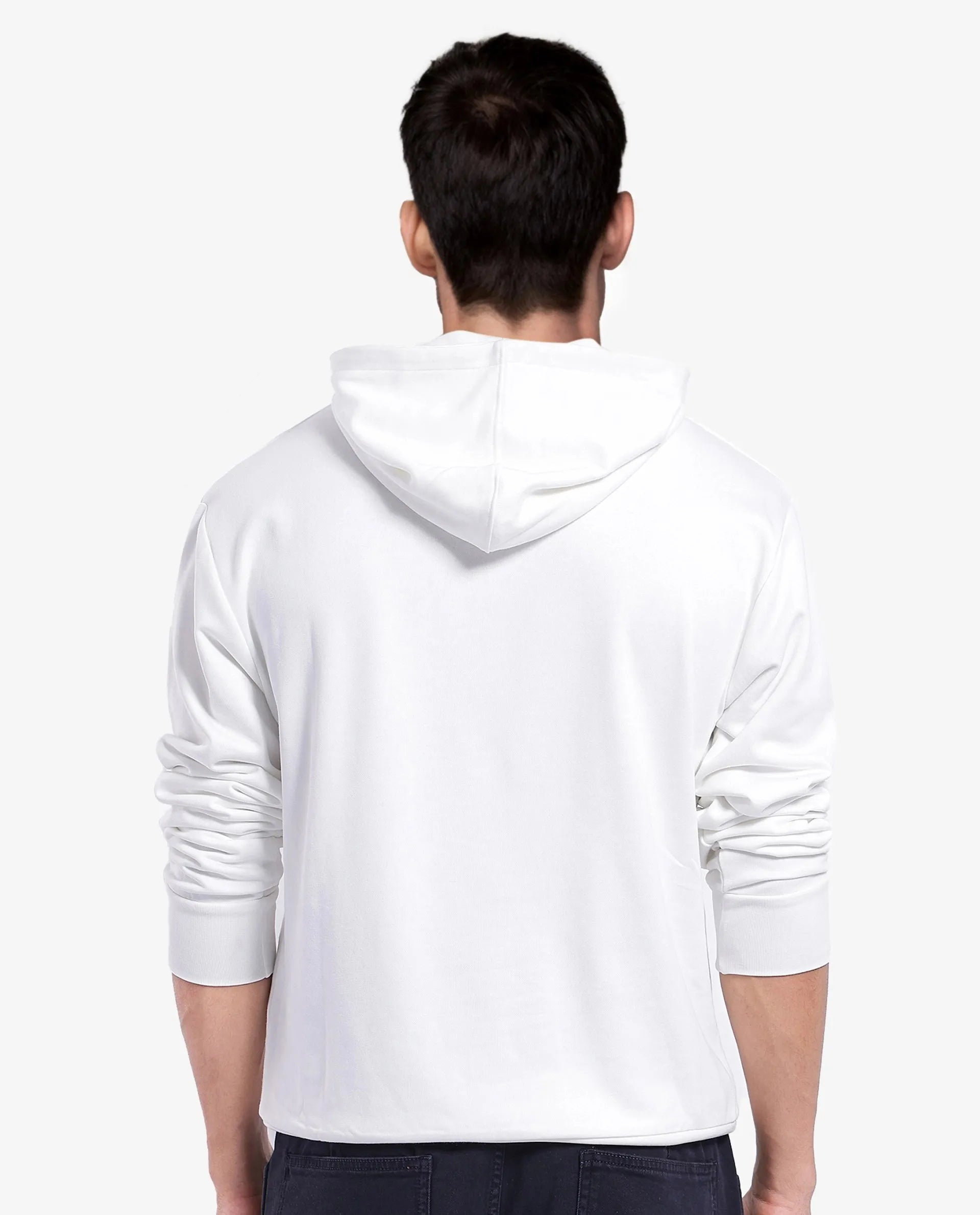 Rare Rabbit Men Meloro Off White Cotton Polyester Fabric Full Sleeve Hooded Regular Fit Printed Sweatshirt